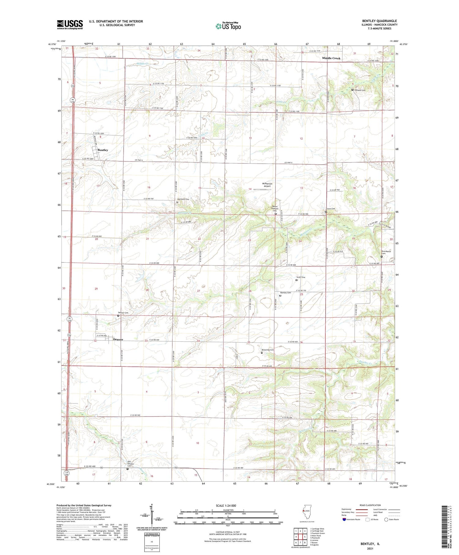 Bentley Illinois US Topo Map Image