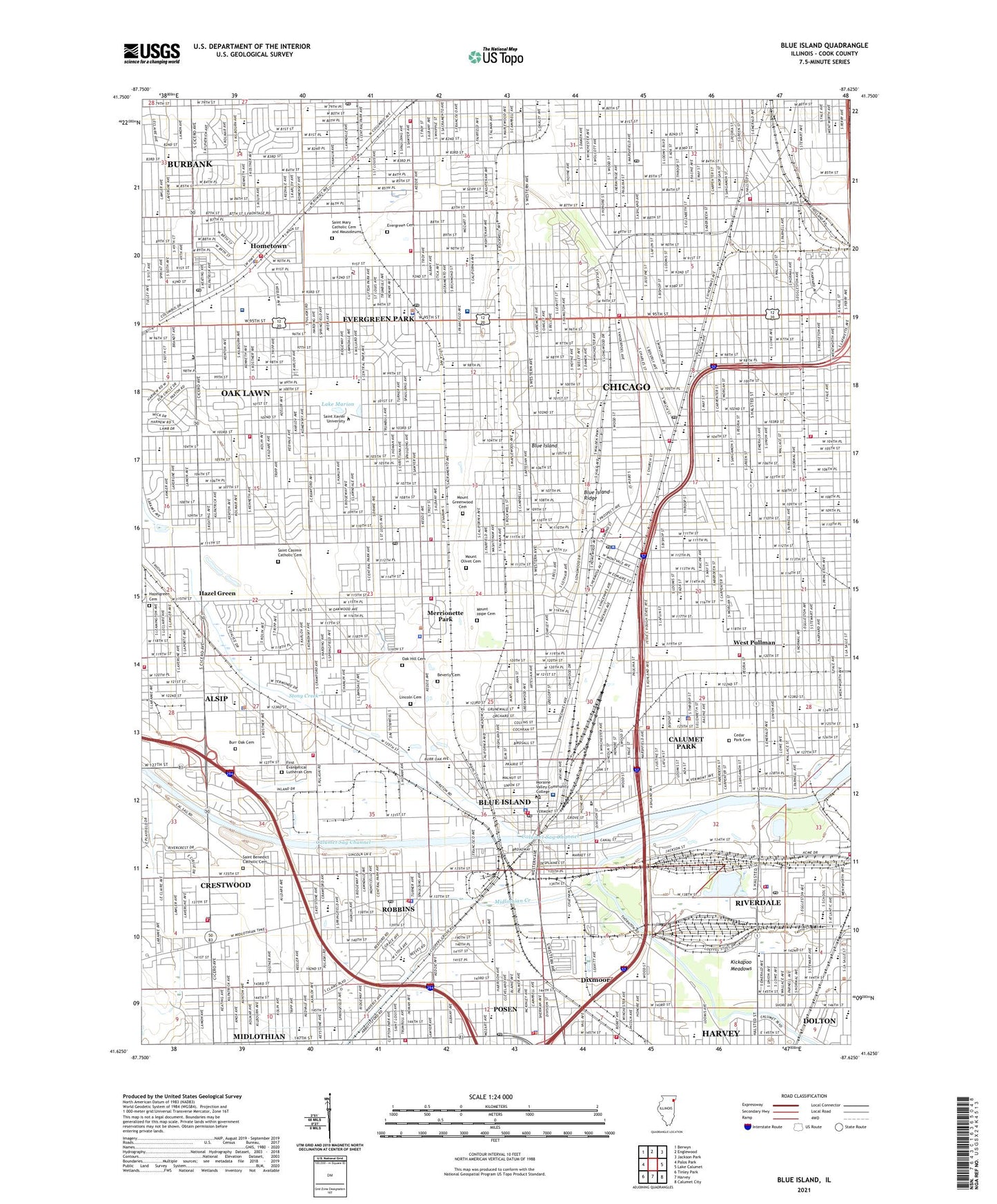 Blue Island Illinois US Topo Map Image