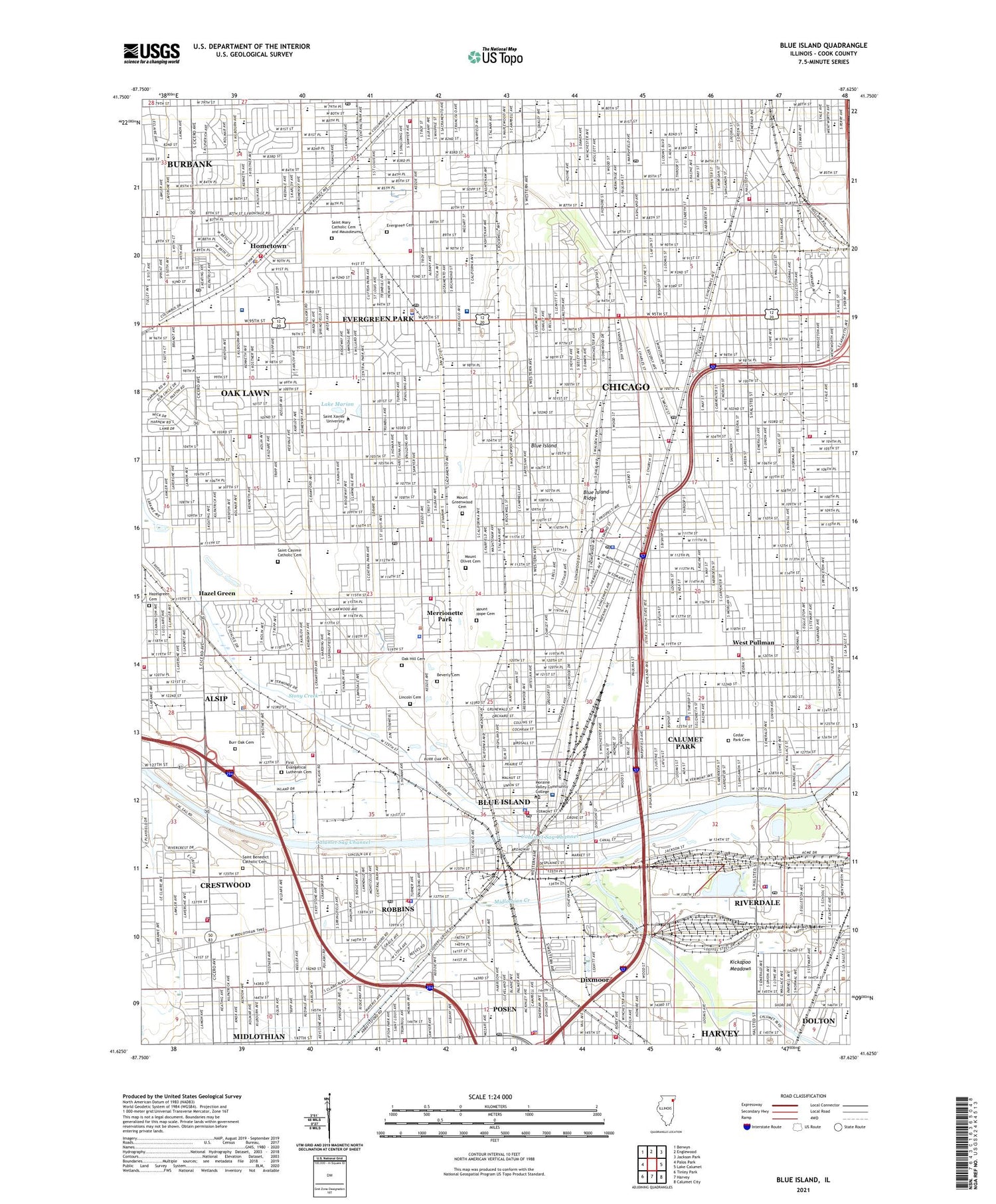 Blue Island Illinois US Topo Map Image