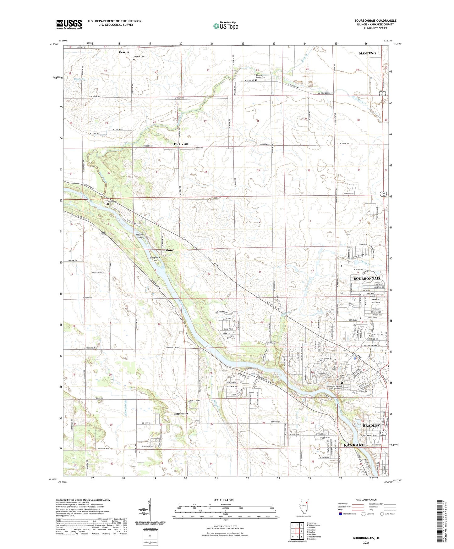Bourbonnais Illinois US Topo Map Image