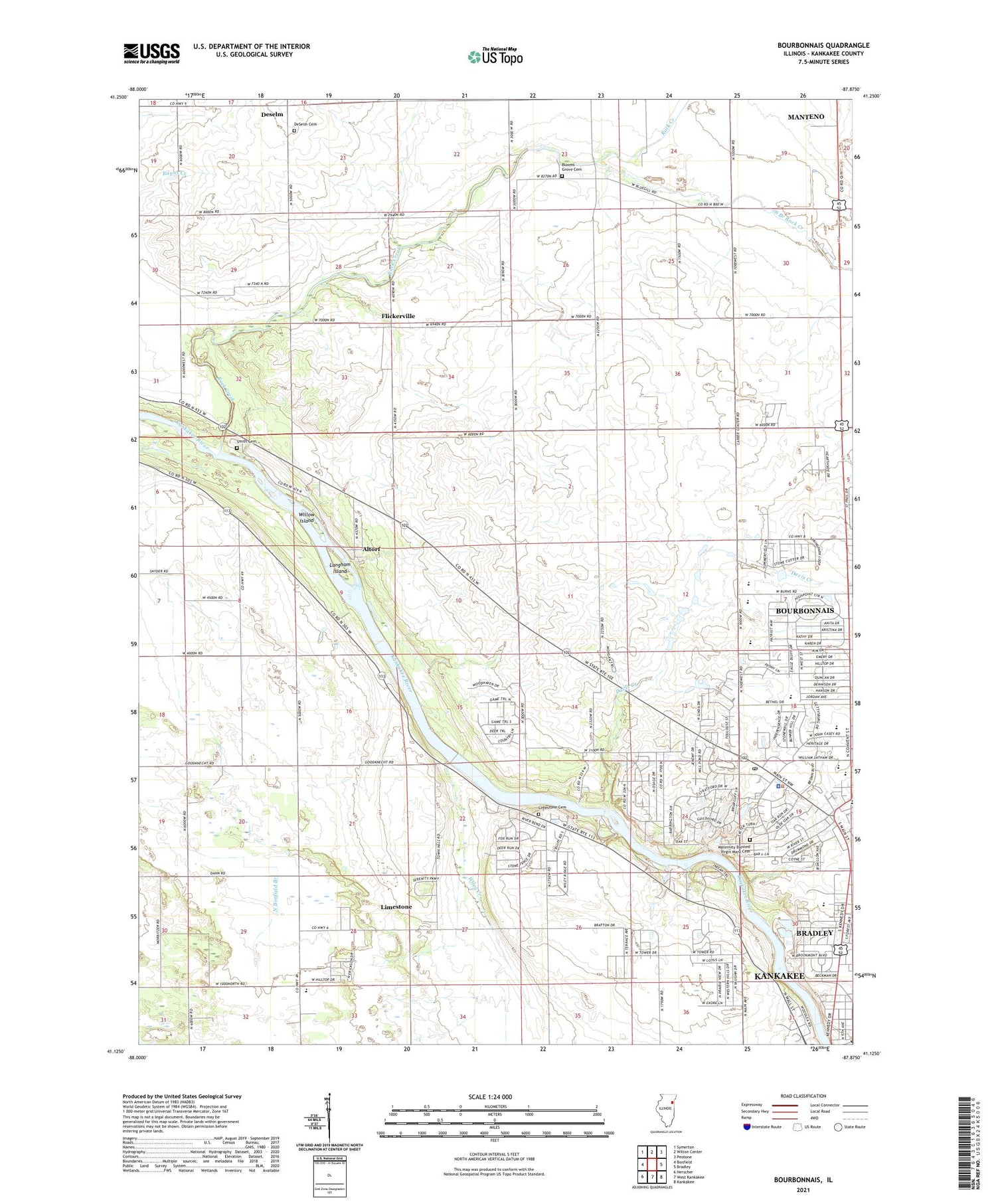 Bourbonnais Illinois US Topo Map Image
