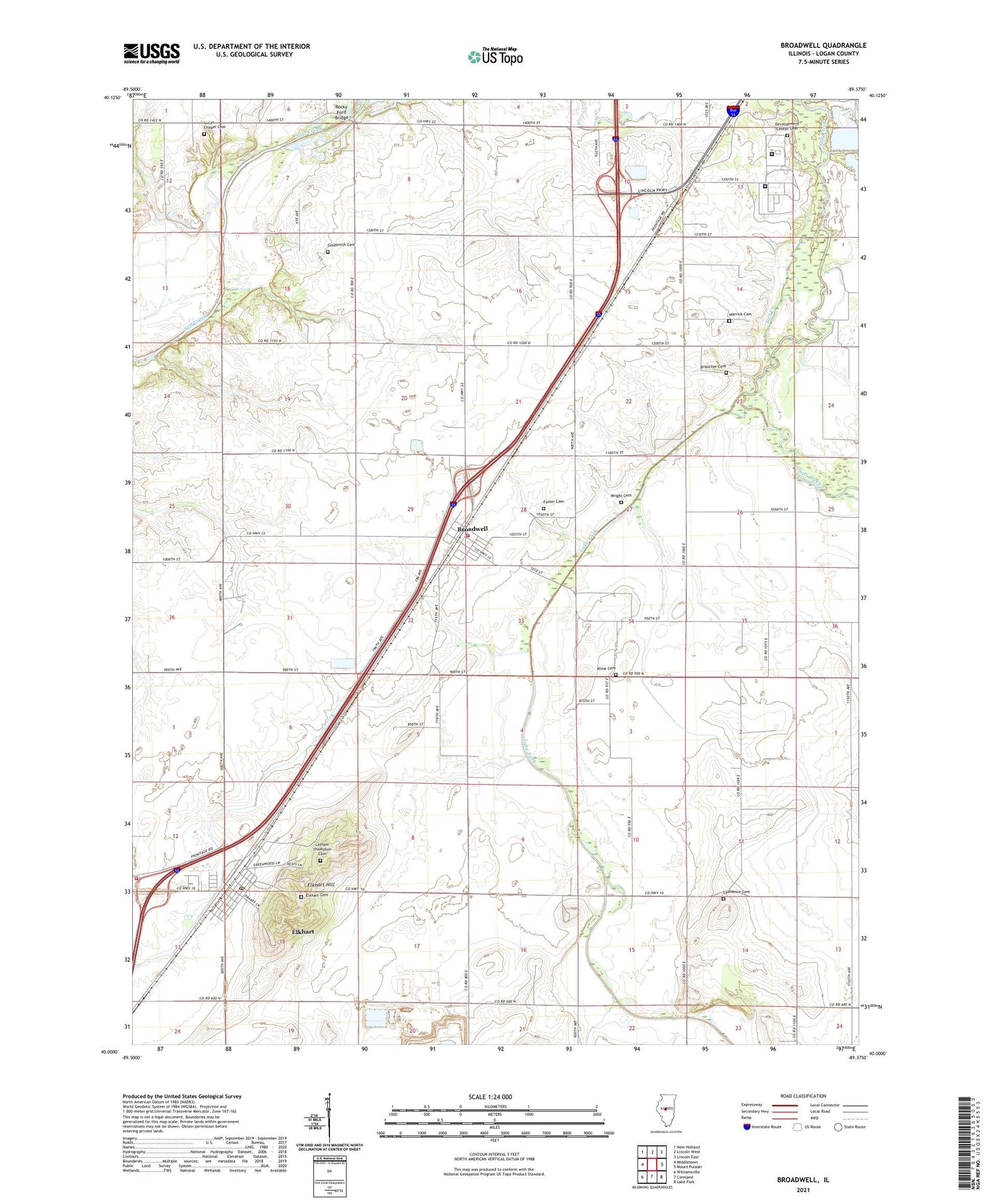 Broadwell Illinois US Topo Map Image