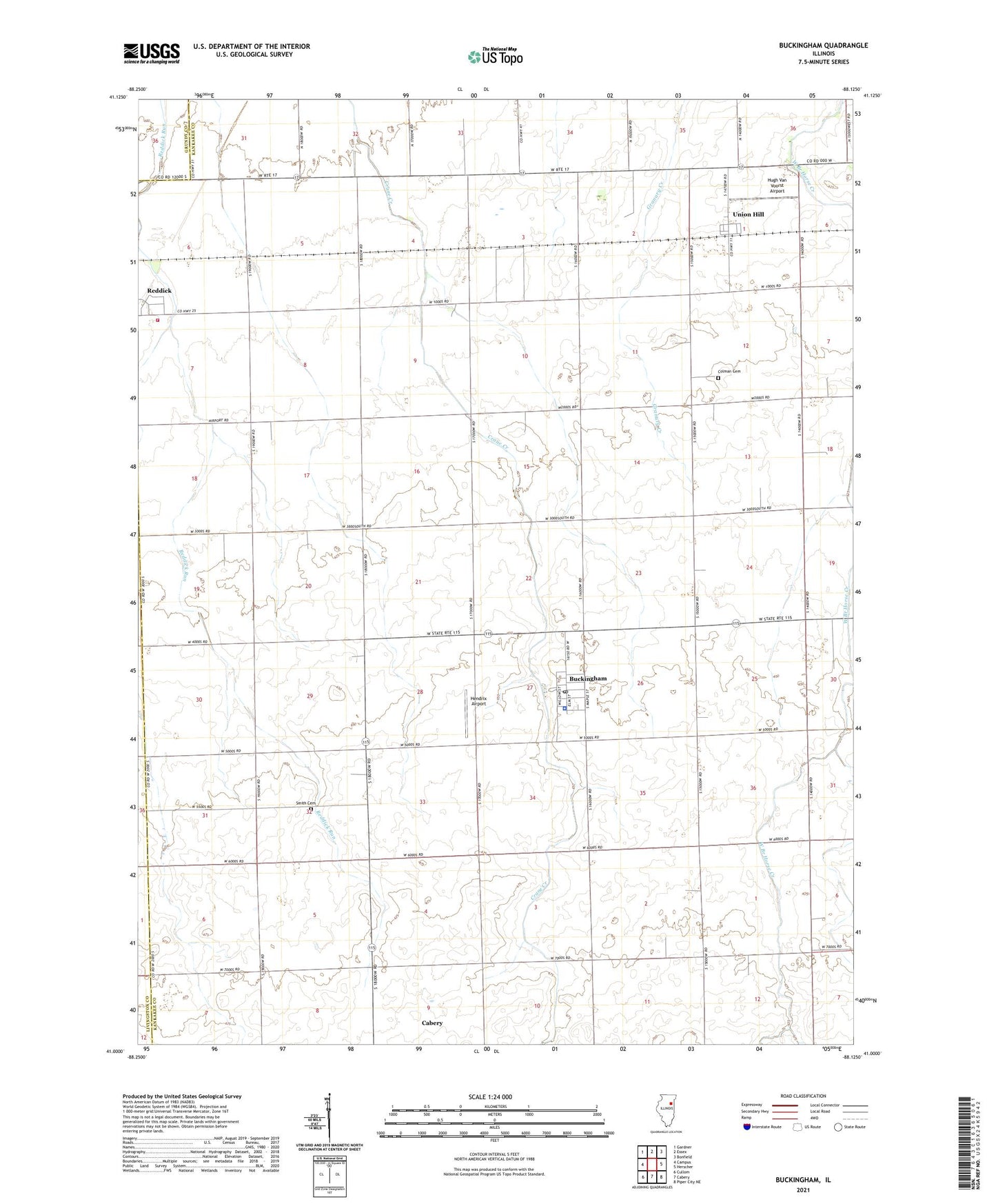 Buckingham Illinois US Topo Map Image