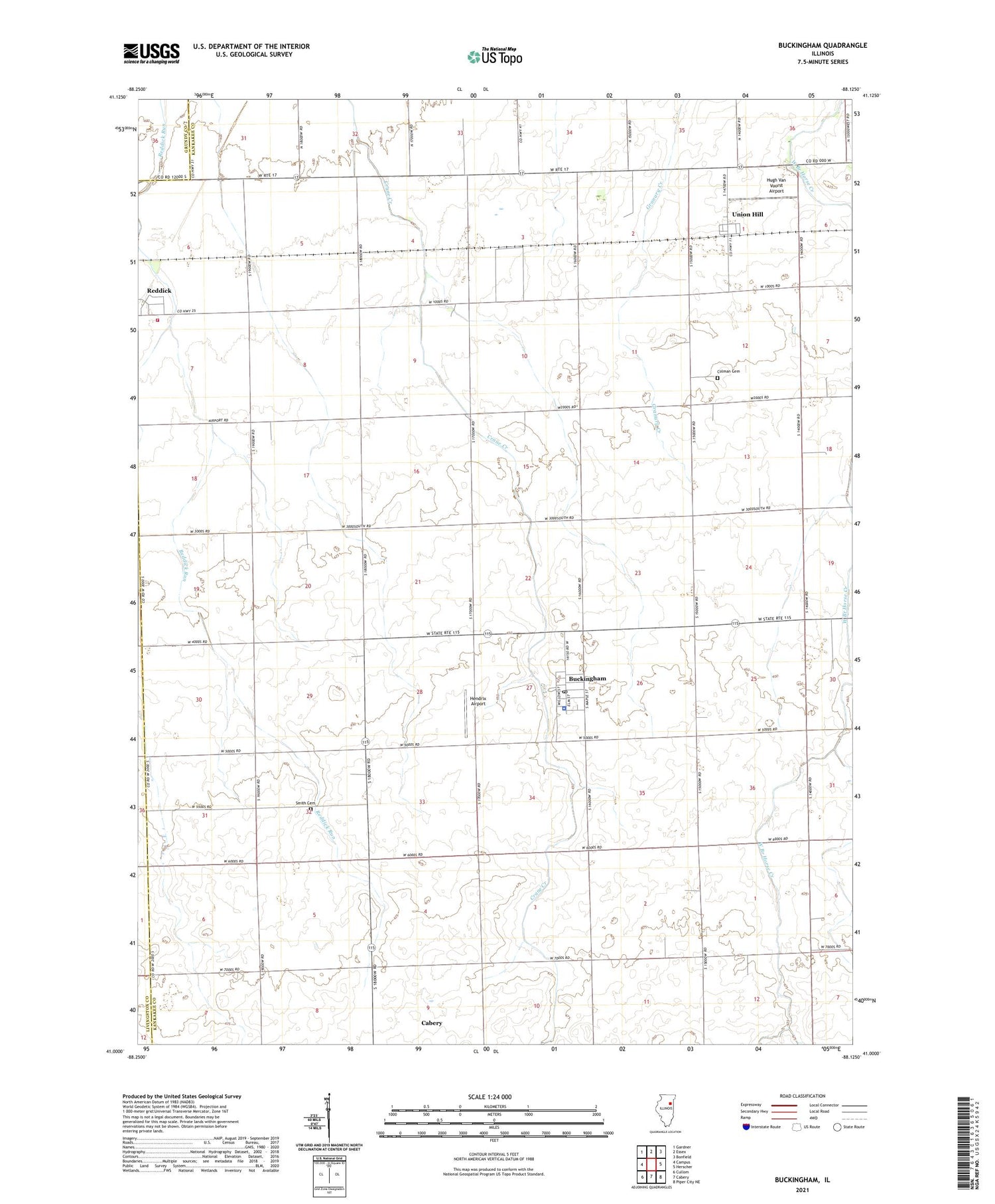Buckingham Illinois US Topo Map Image