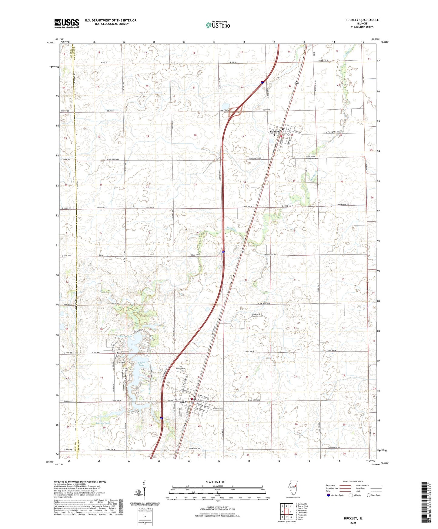 Buckley Illinois US Topo Map Image