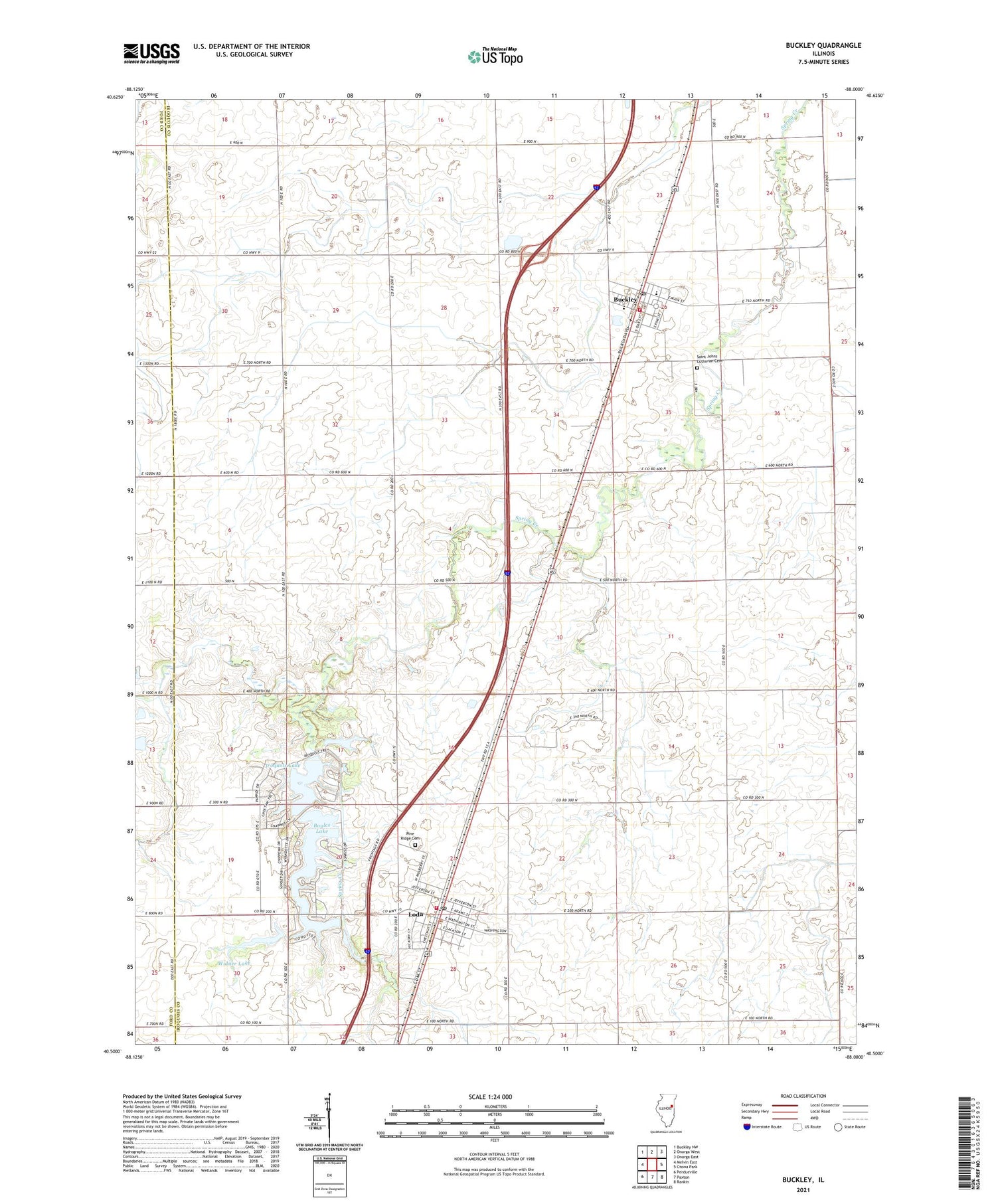 Buckley Illinois US Topo Map Image