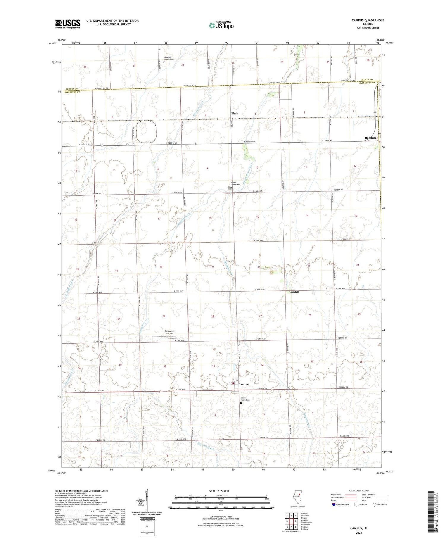 Campus Illinois US Topo Map Image