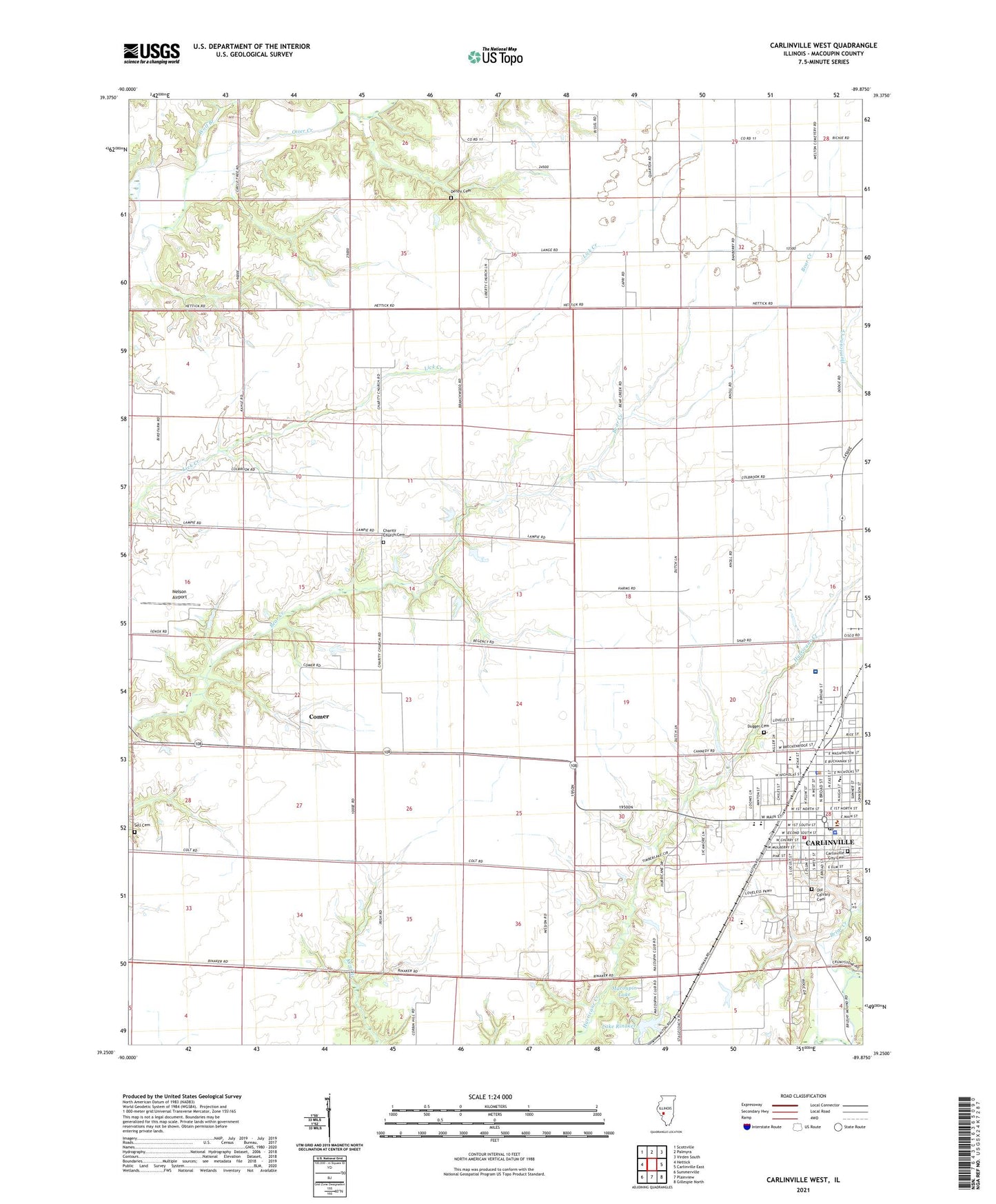 Carlinville West Illinois US Topo Map Image