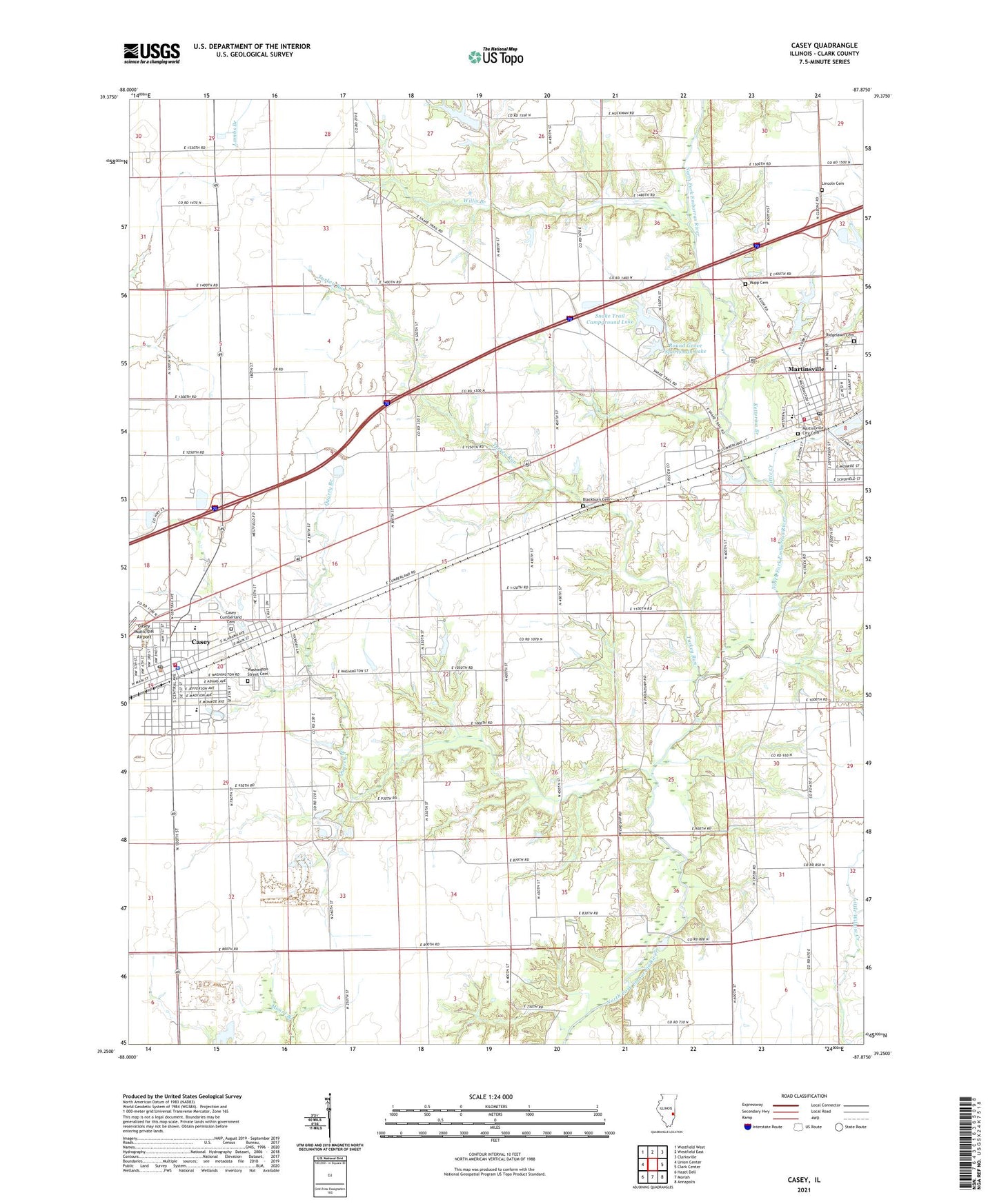 Casey Illinois US Topo Map Image