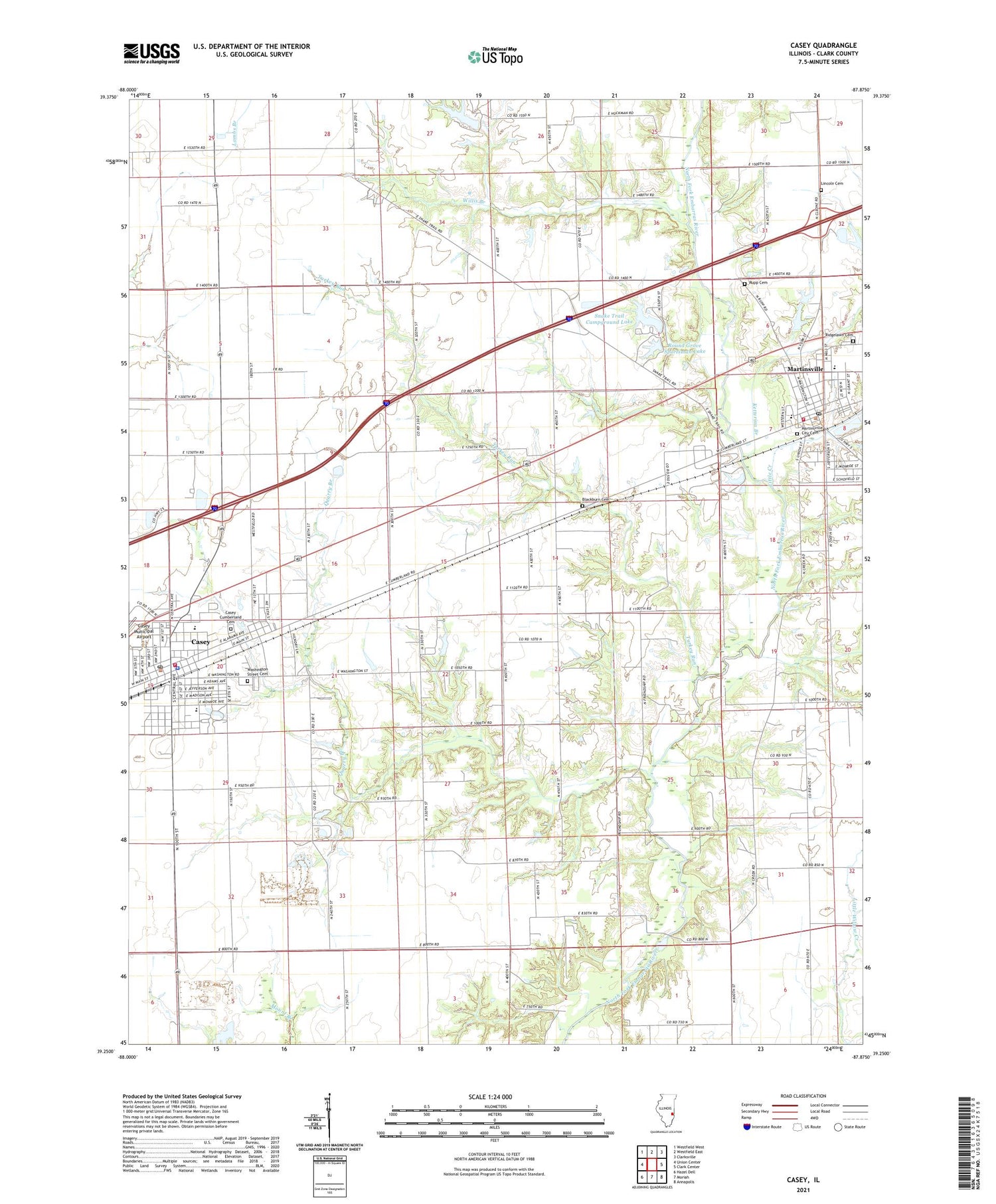 Casey Illinois US Topo Map Image