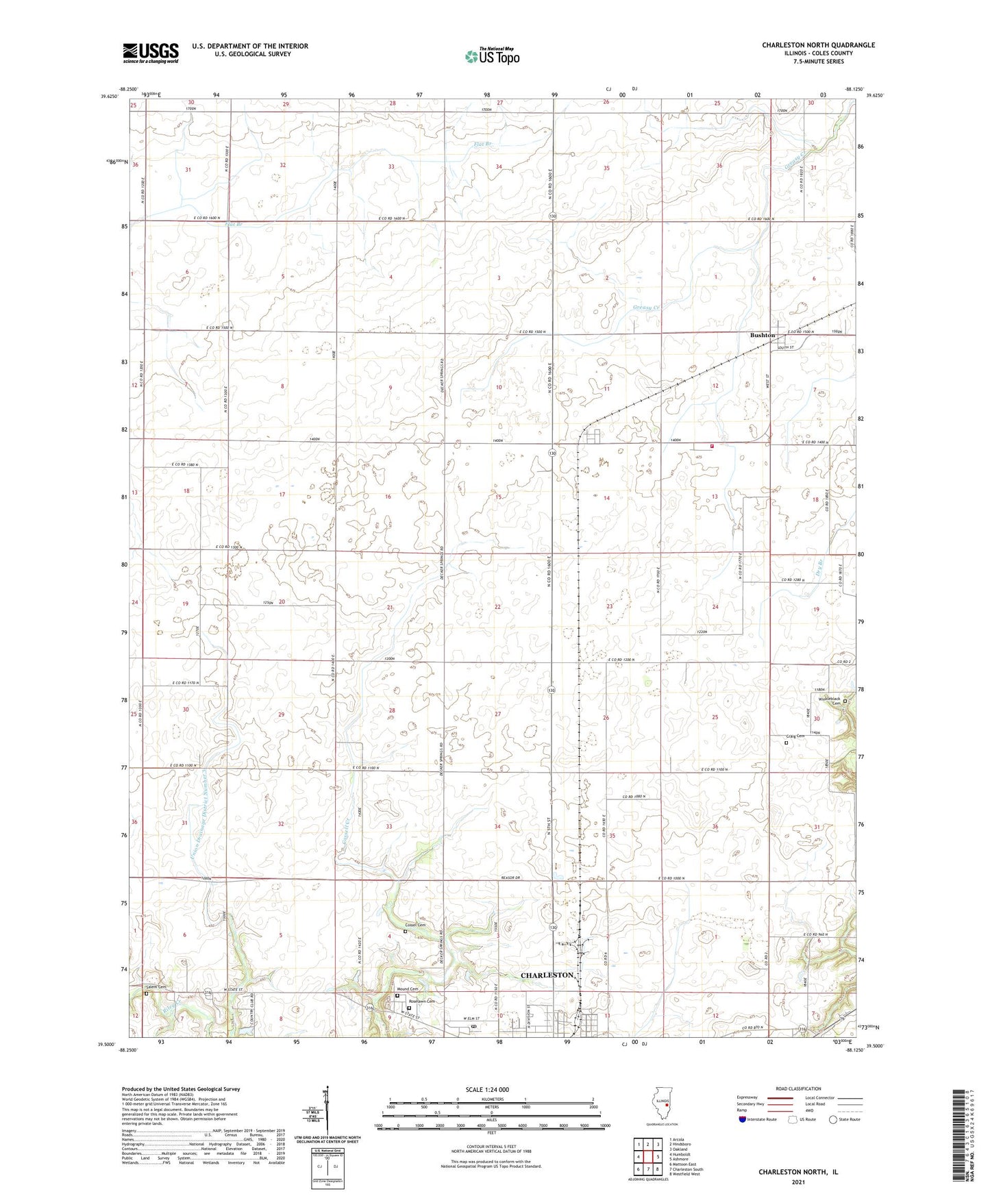 Charleston North Illinois US Topo Map Image
