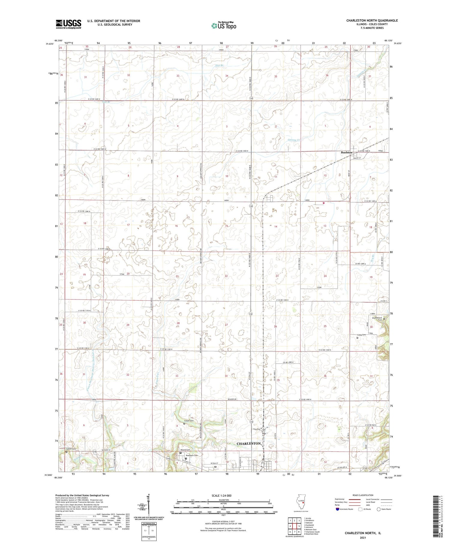 Charleston North Illinois US Topo Map Image