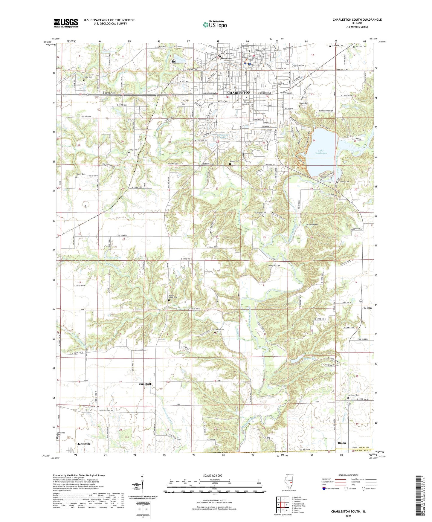 Charleston South Illinois US Topo Map Image