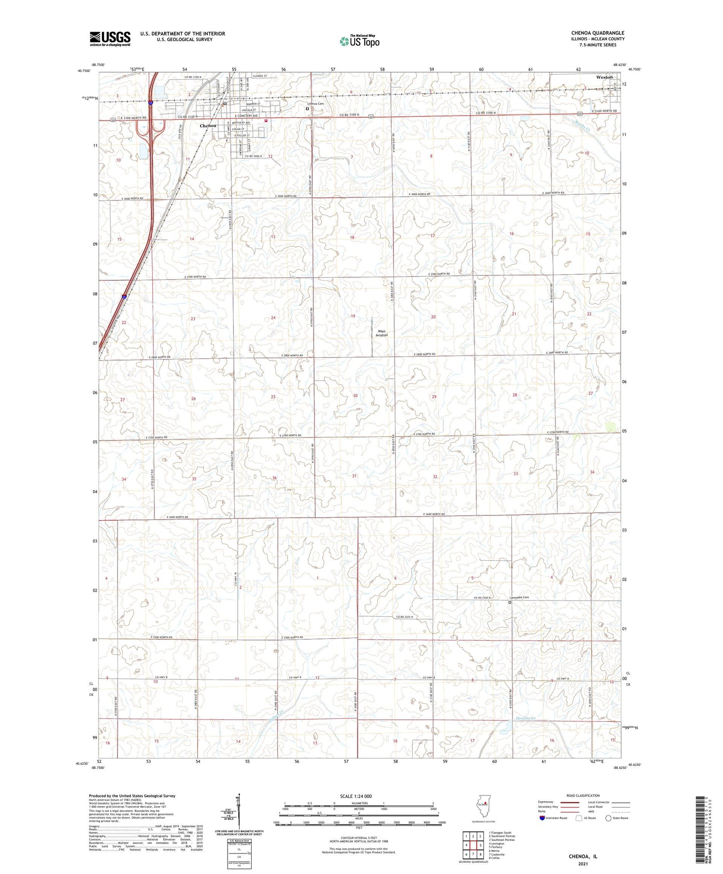 Chenoa Illinois US Topo Map Image