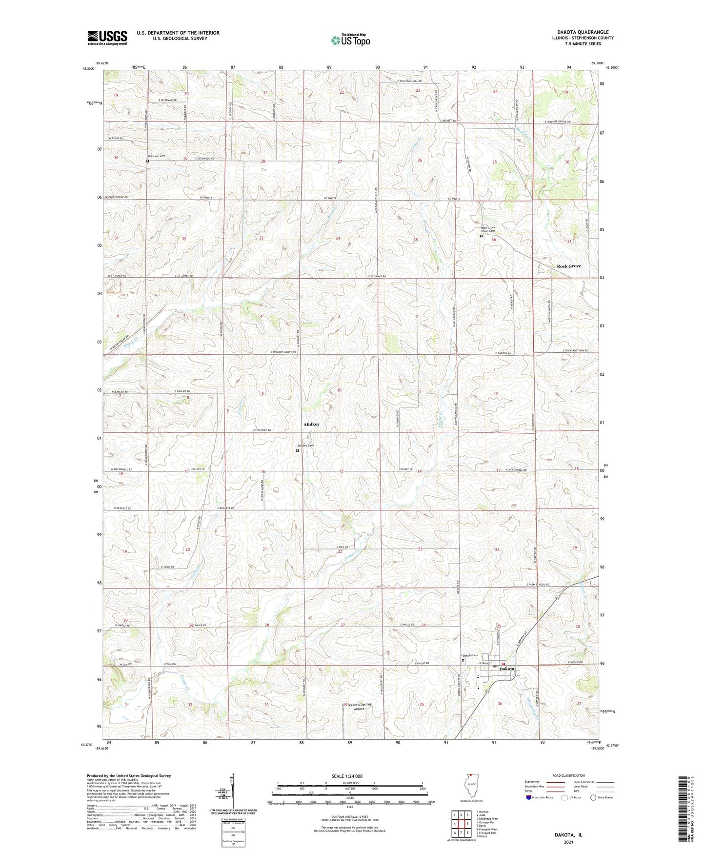 Dakota Illinois US Topo Map Image