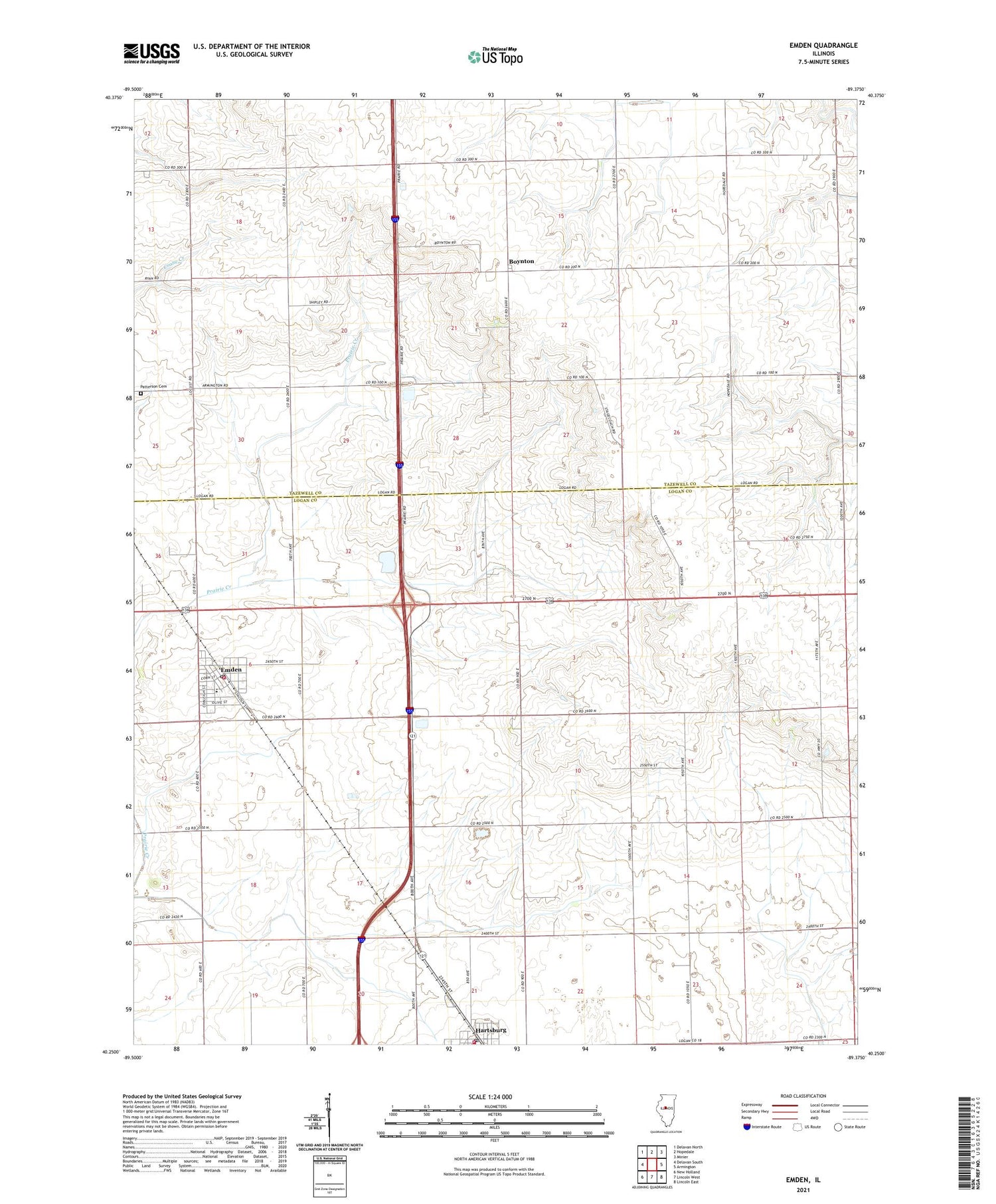 Emden Illinois US Topo Map Image