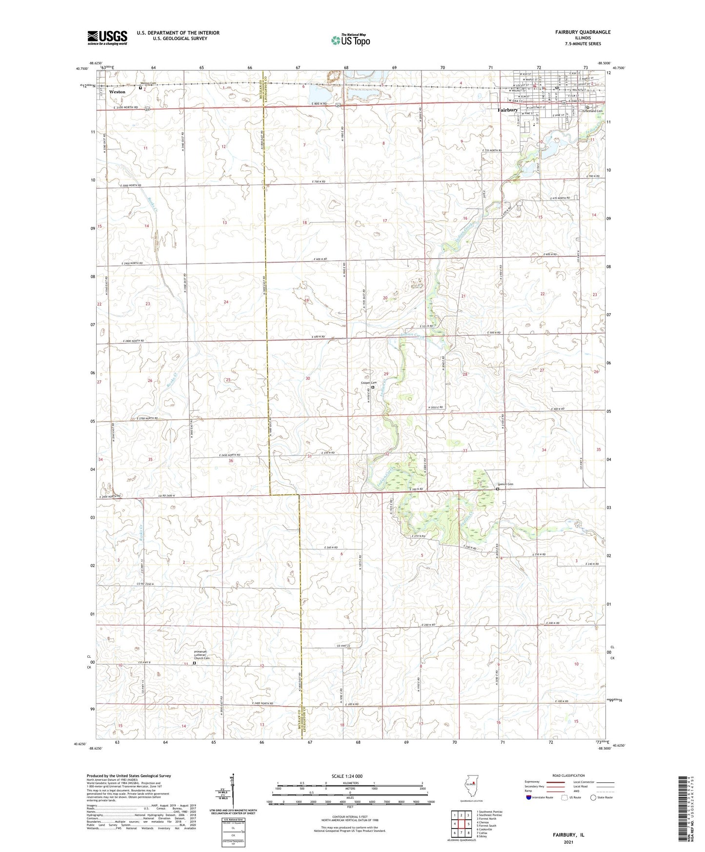 Fairbury Illinois US Topo Map Image