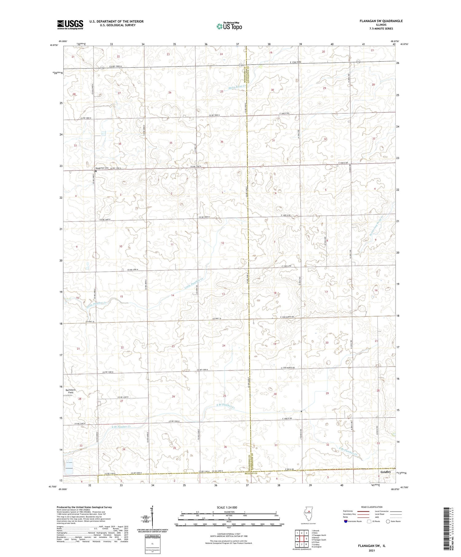 Flanagan SW Illinois US Topo Map Image