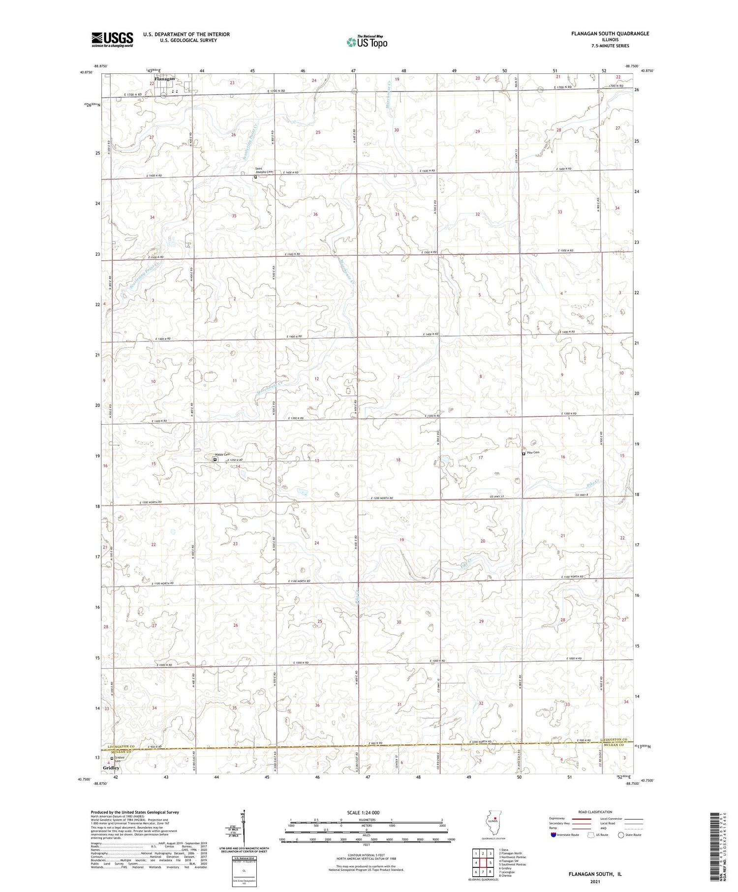 Flanagan South Illinois US Topo Map Image