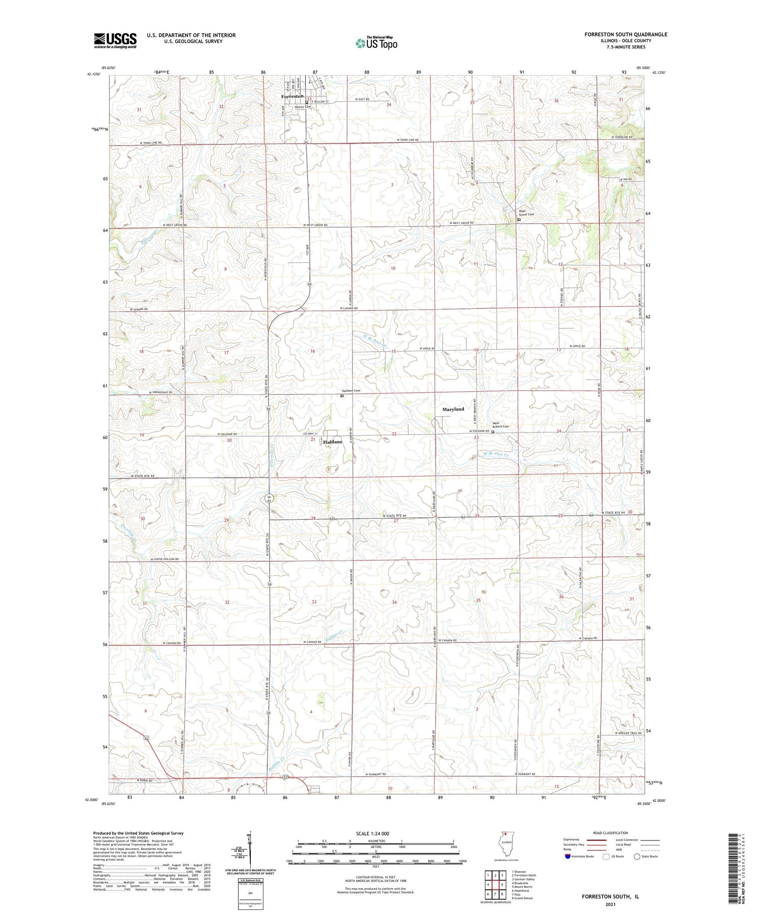 Forreston South Illinois US Topo Map Image