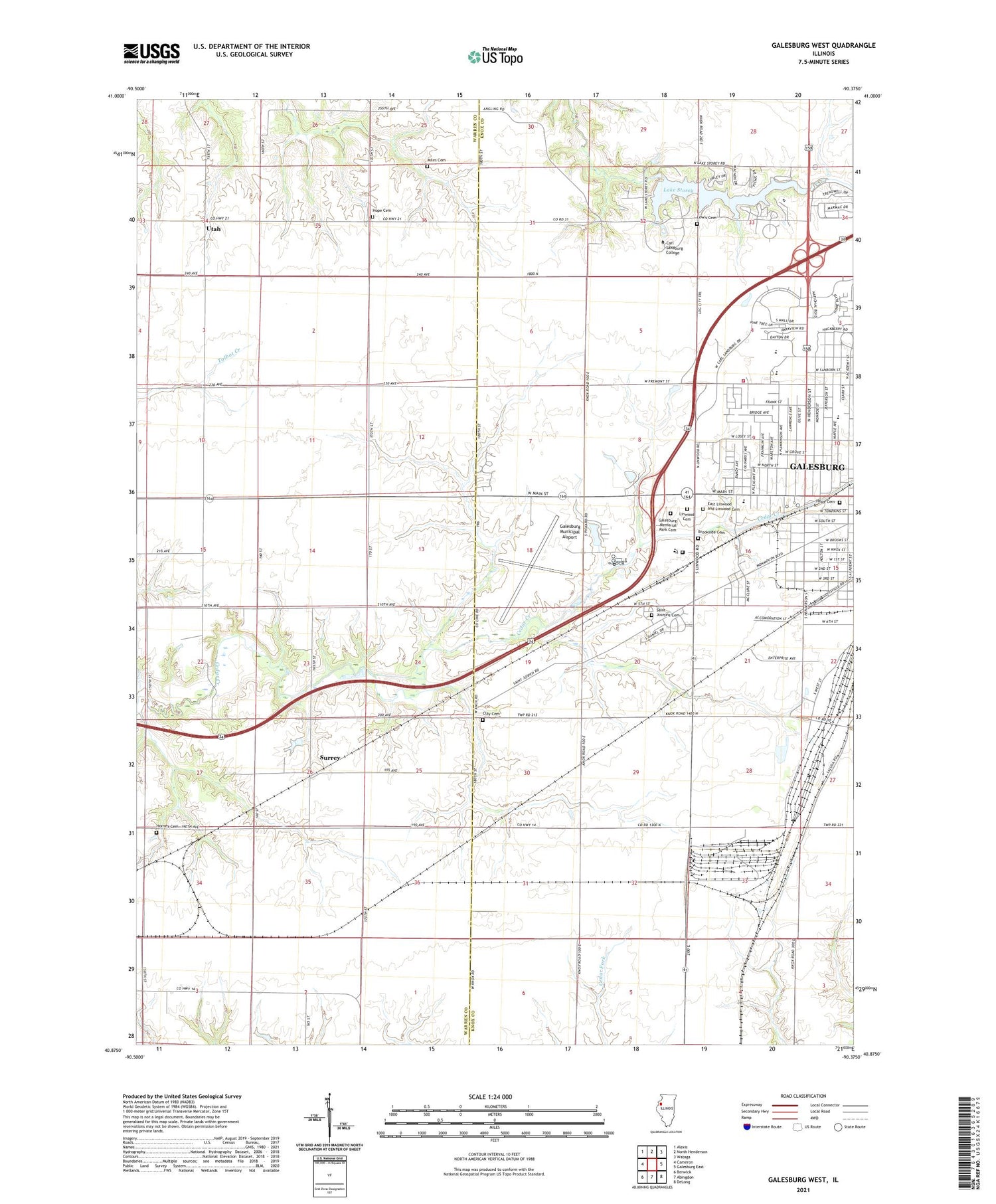 Galesburg West Illinois US Topo Map Image