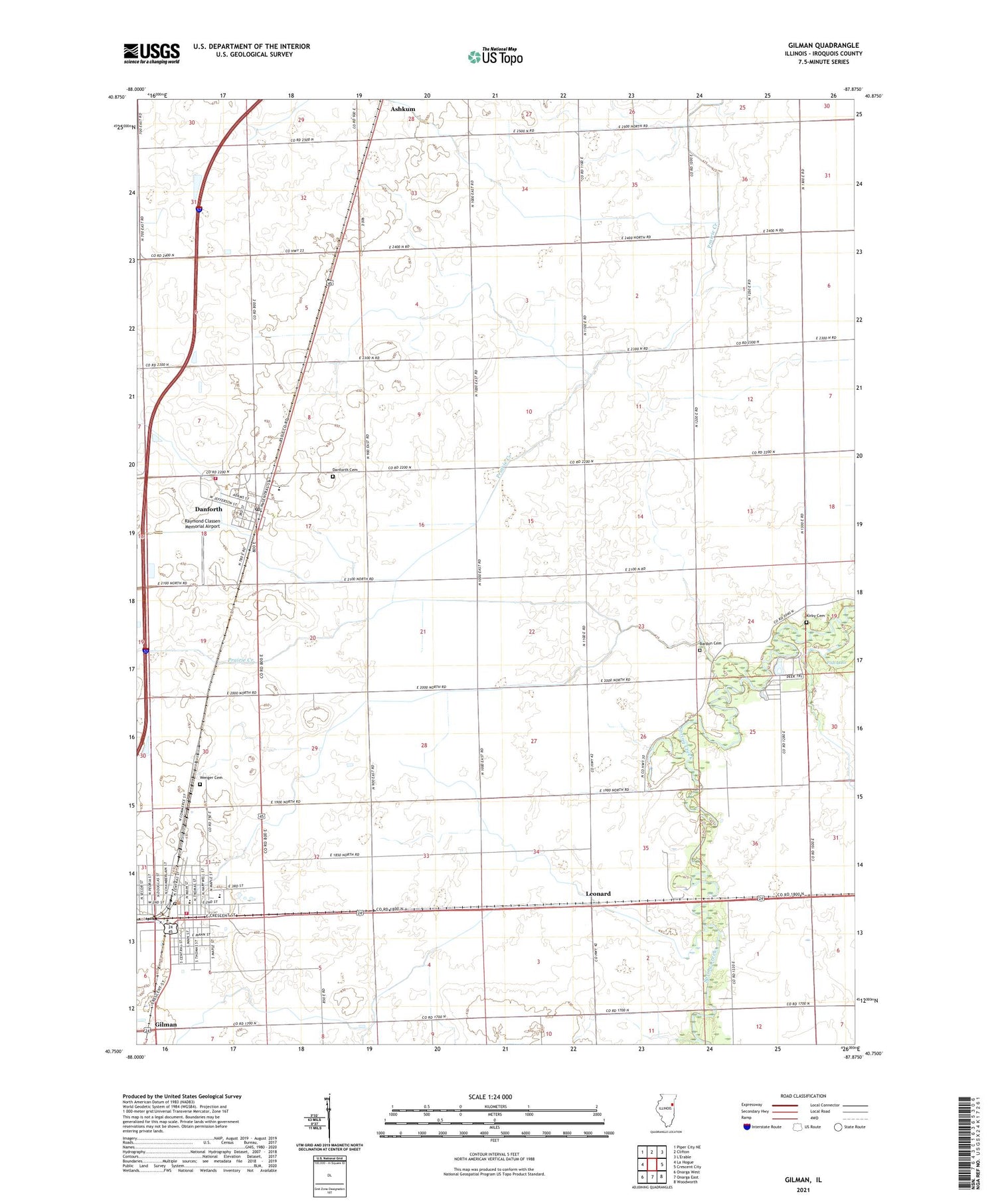 Gilman Illinois US Topo Map Image