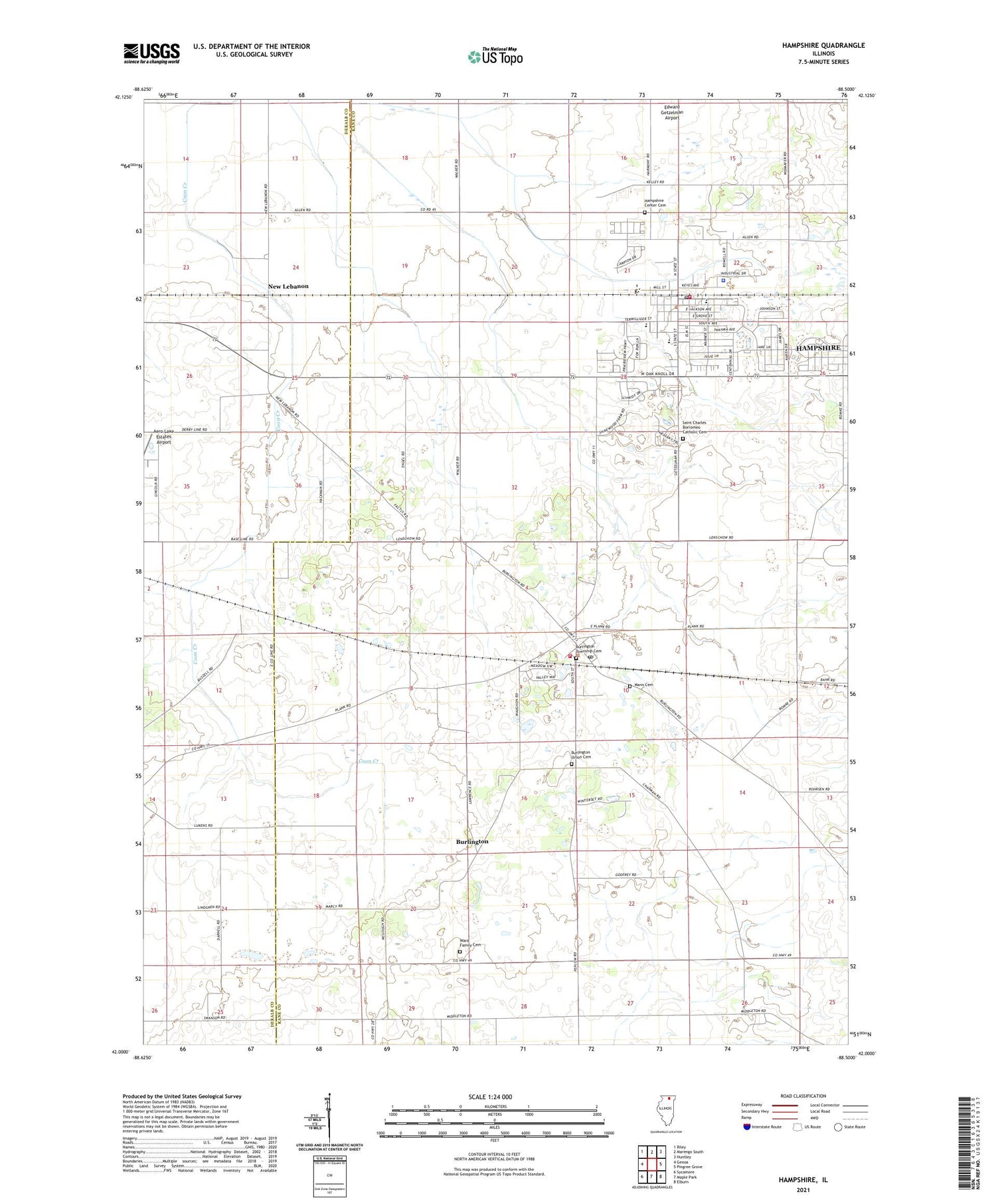 Hampshire Illinois US Topo Map Image