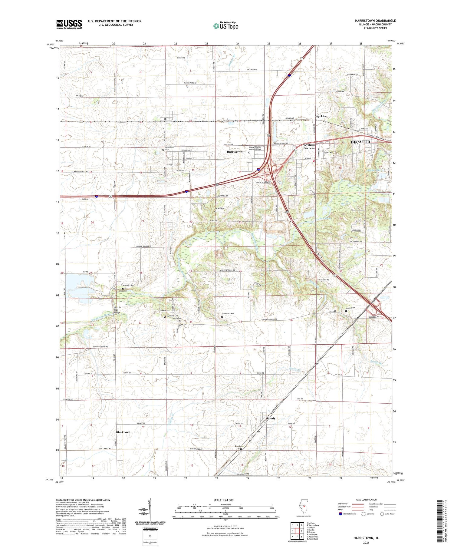 Harristown Illinois US Topo Map Image