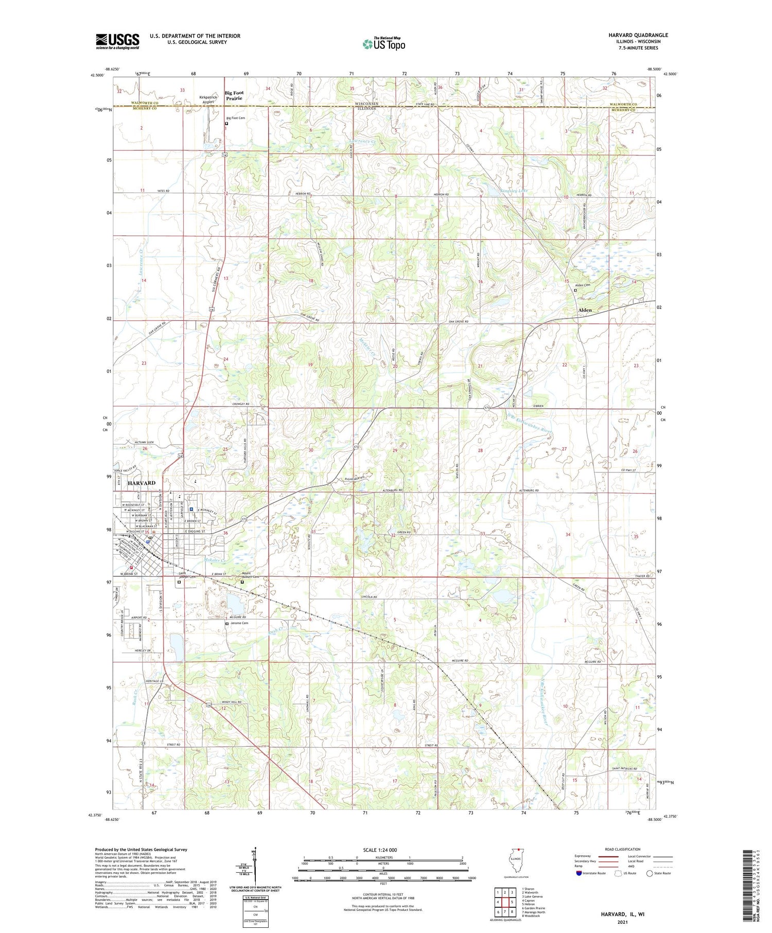 Harvard Illinois US Topo Map Image