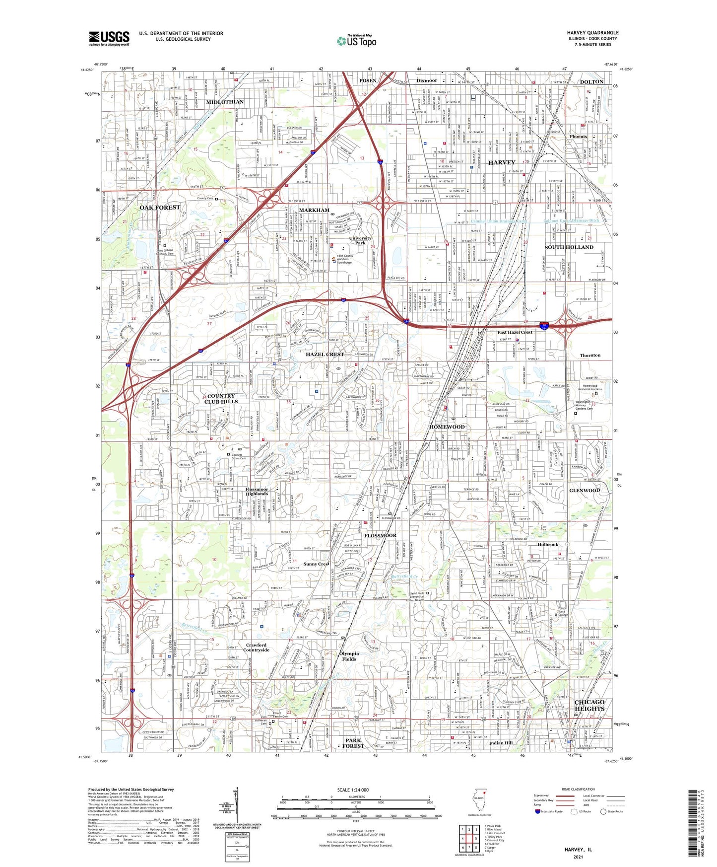 Harvey Illinois US Topo Map Image