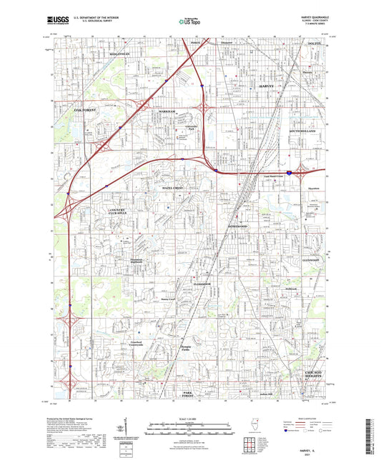 Harvey Illinois US Topo Map Image