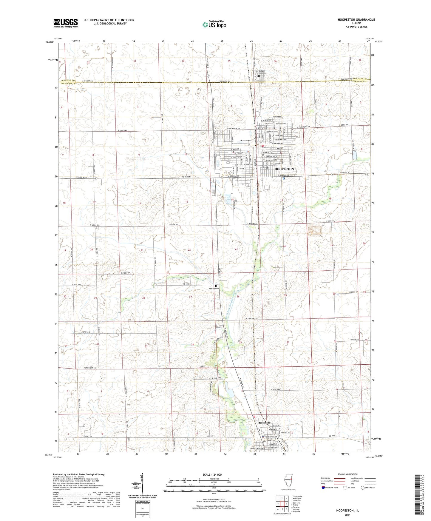 Hoopeston Illinois US Topo Map Image