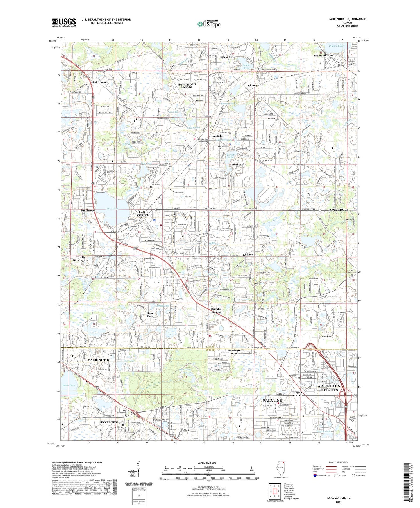 Lake Zurich Illinois US Topo Map Image
