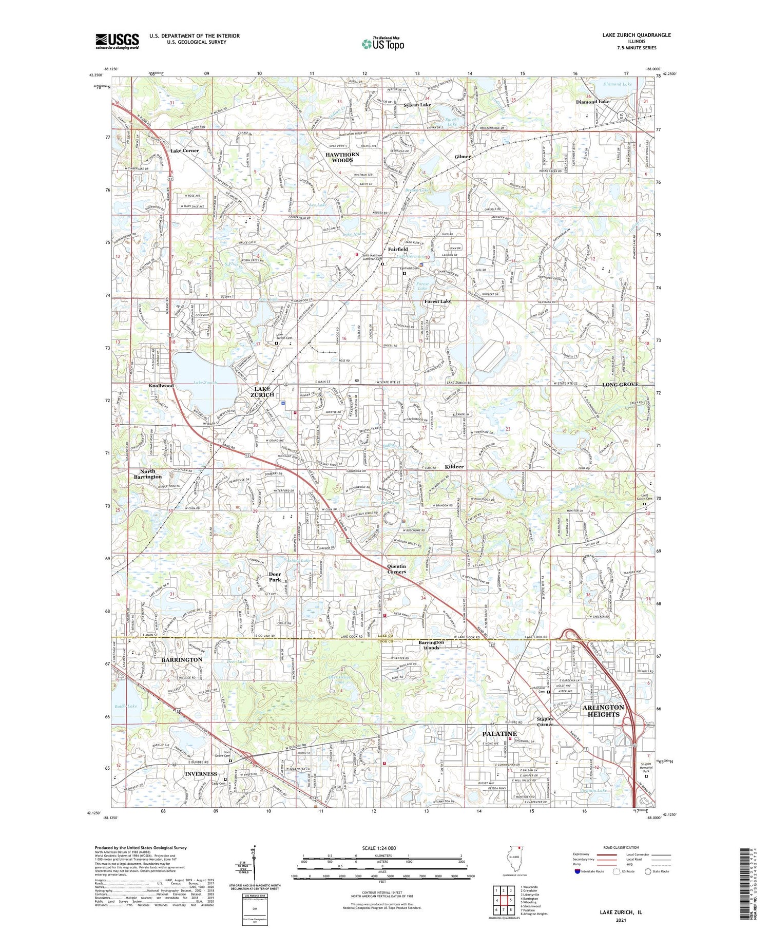 Lake Zurich Illinois US Topo Map Image