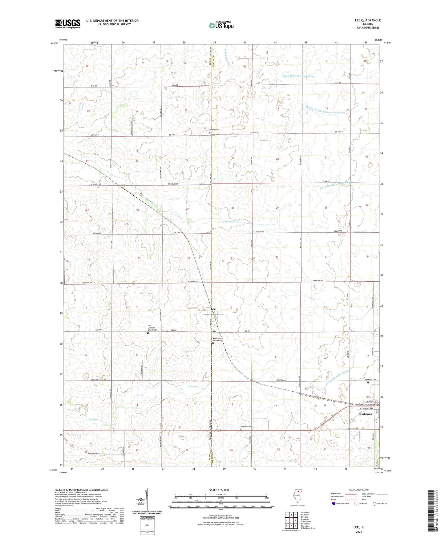 Lee Illinois US Topo Map Image