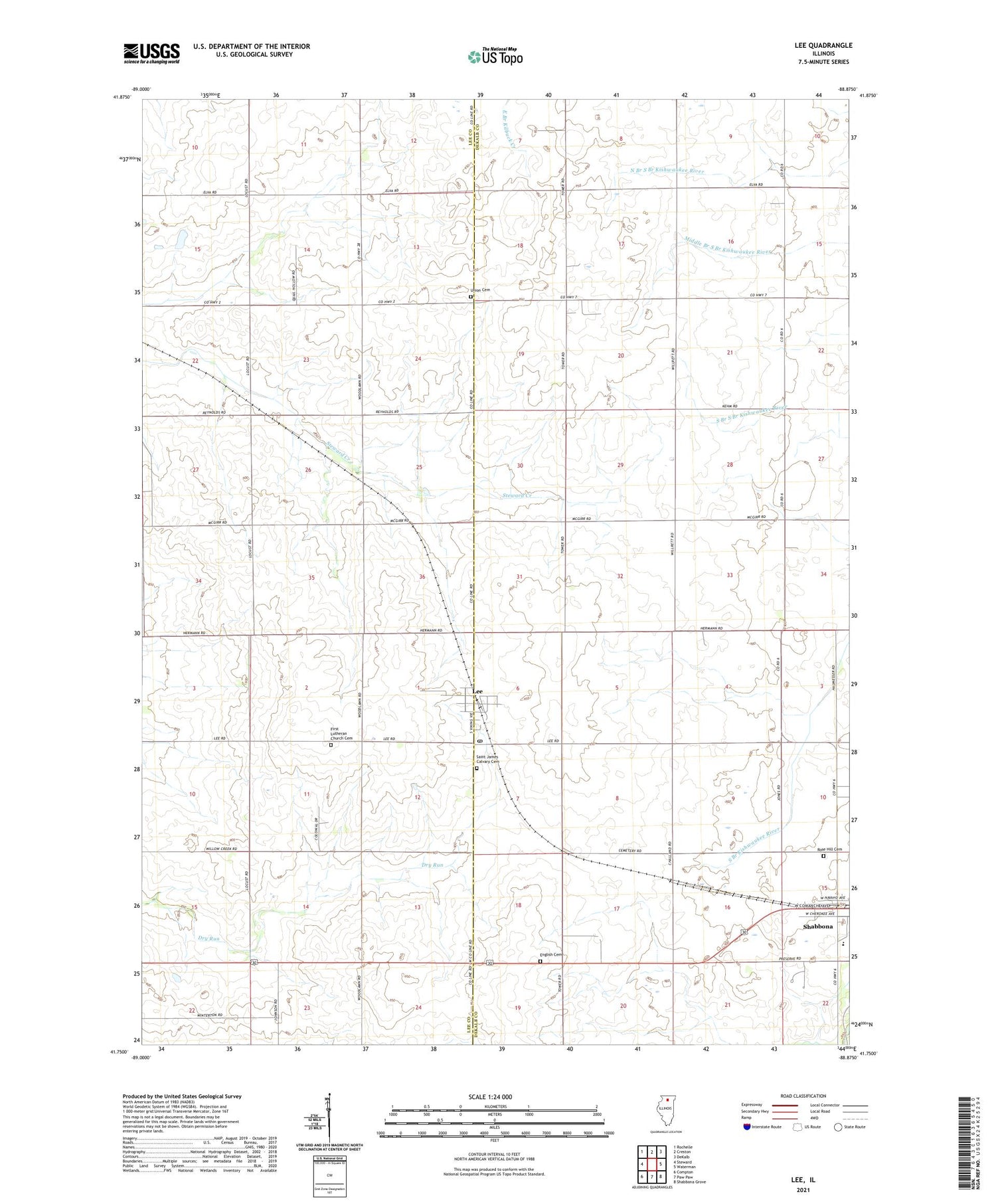 Lee Illinois US Topo Map Image
