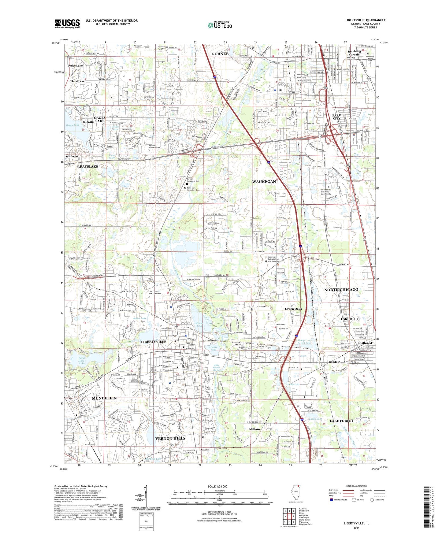 Libertyville Illinois US Topo Map Image
