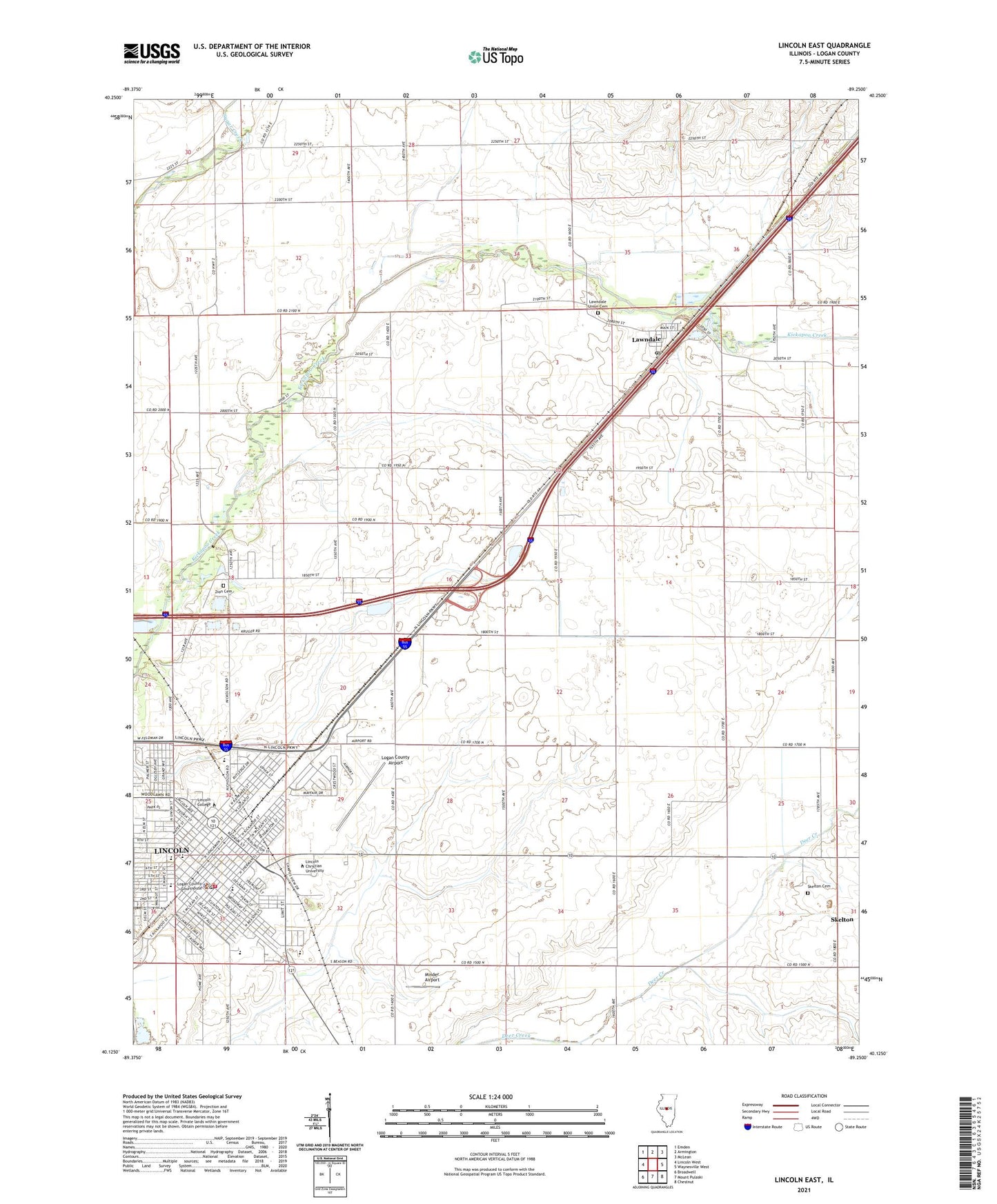 Lincoln East Illinois US Topo Map Image