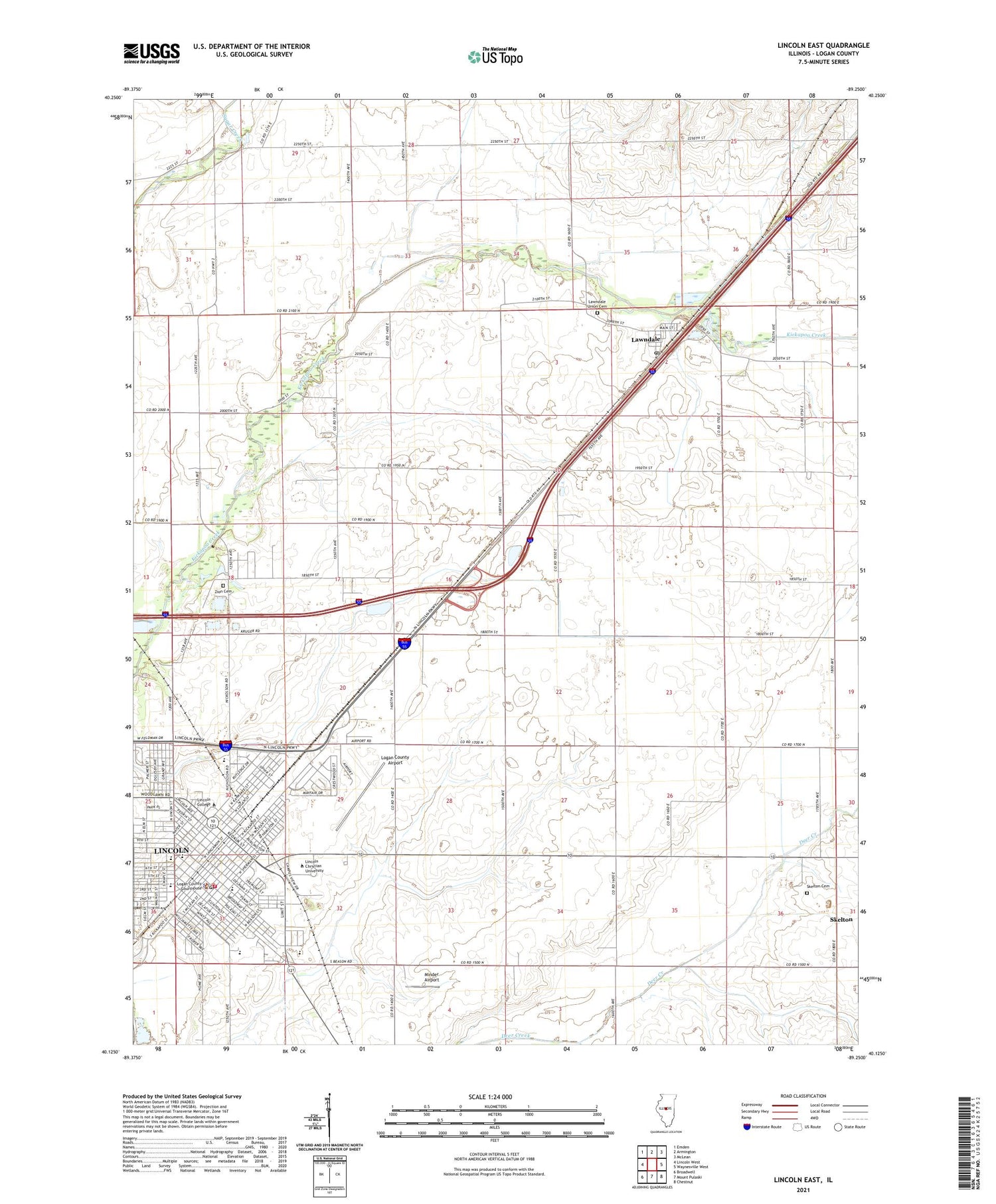 Lincoln East Illinois US Topo Map Image