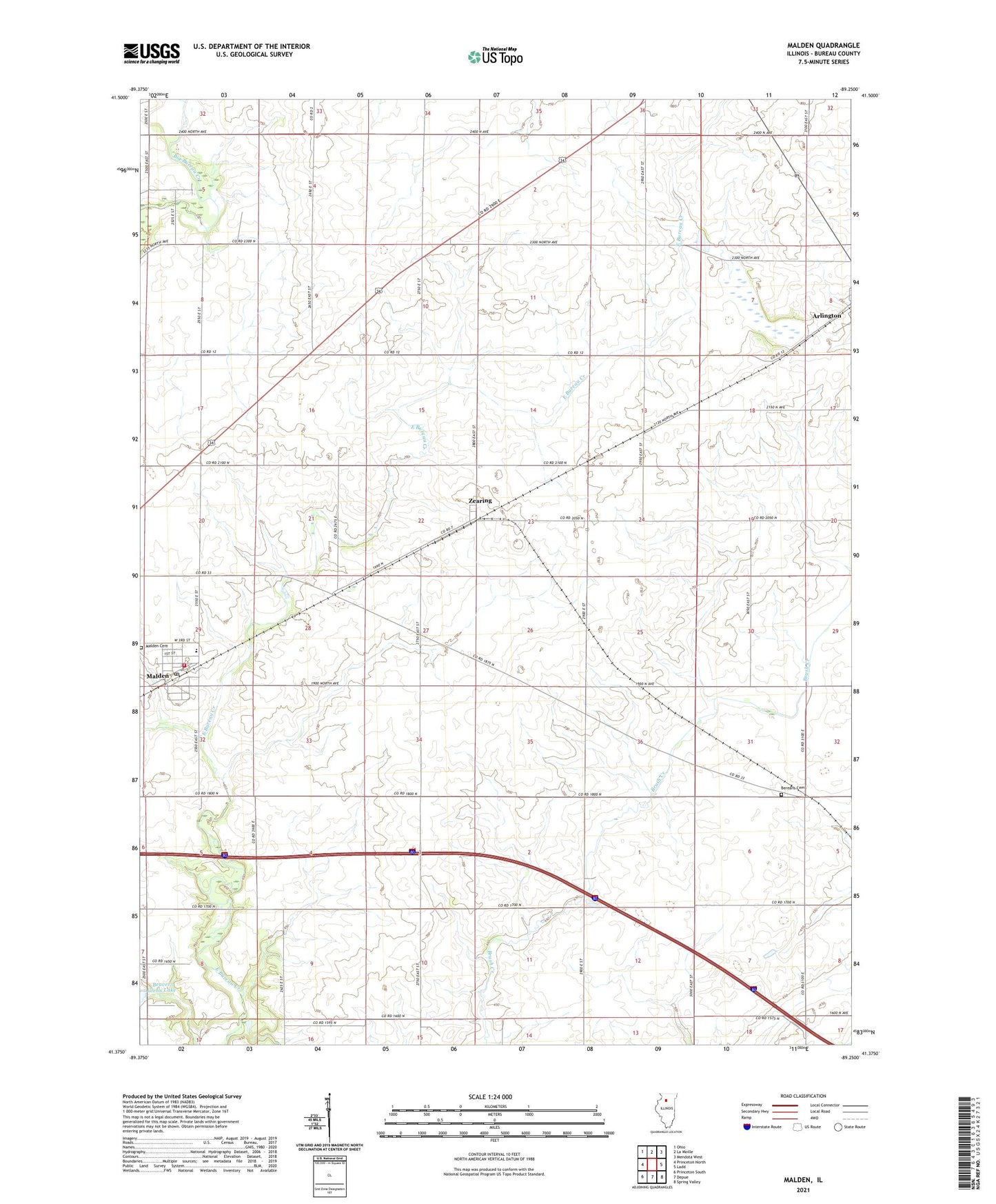 Malden Illinois US Topo Map Image
