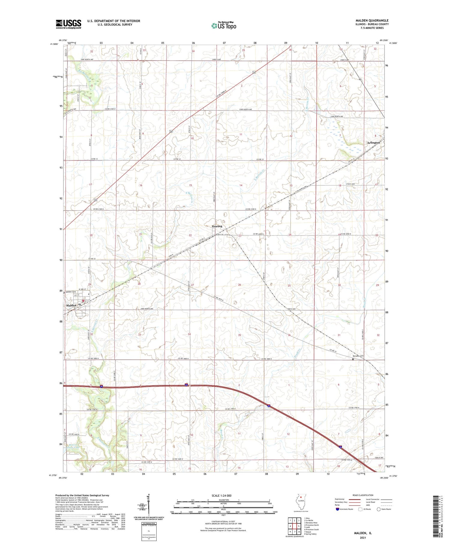 Malden Illinois US Topo Map Image