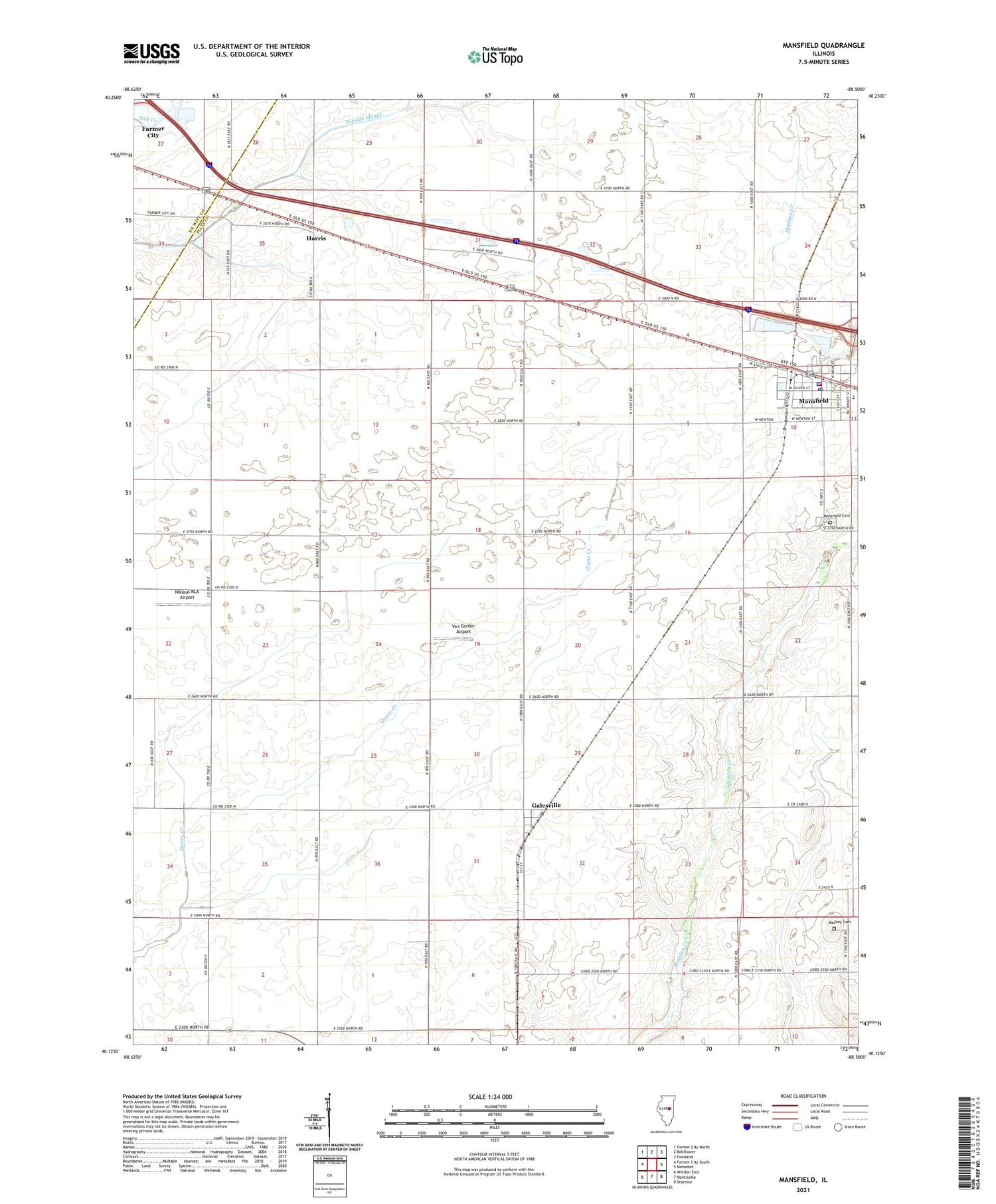 Mansfield Illinois US Topo Map Image