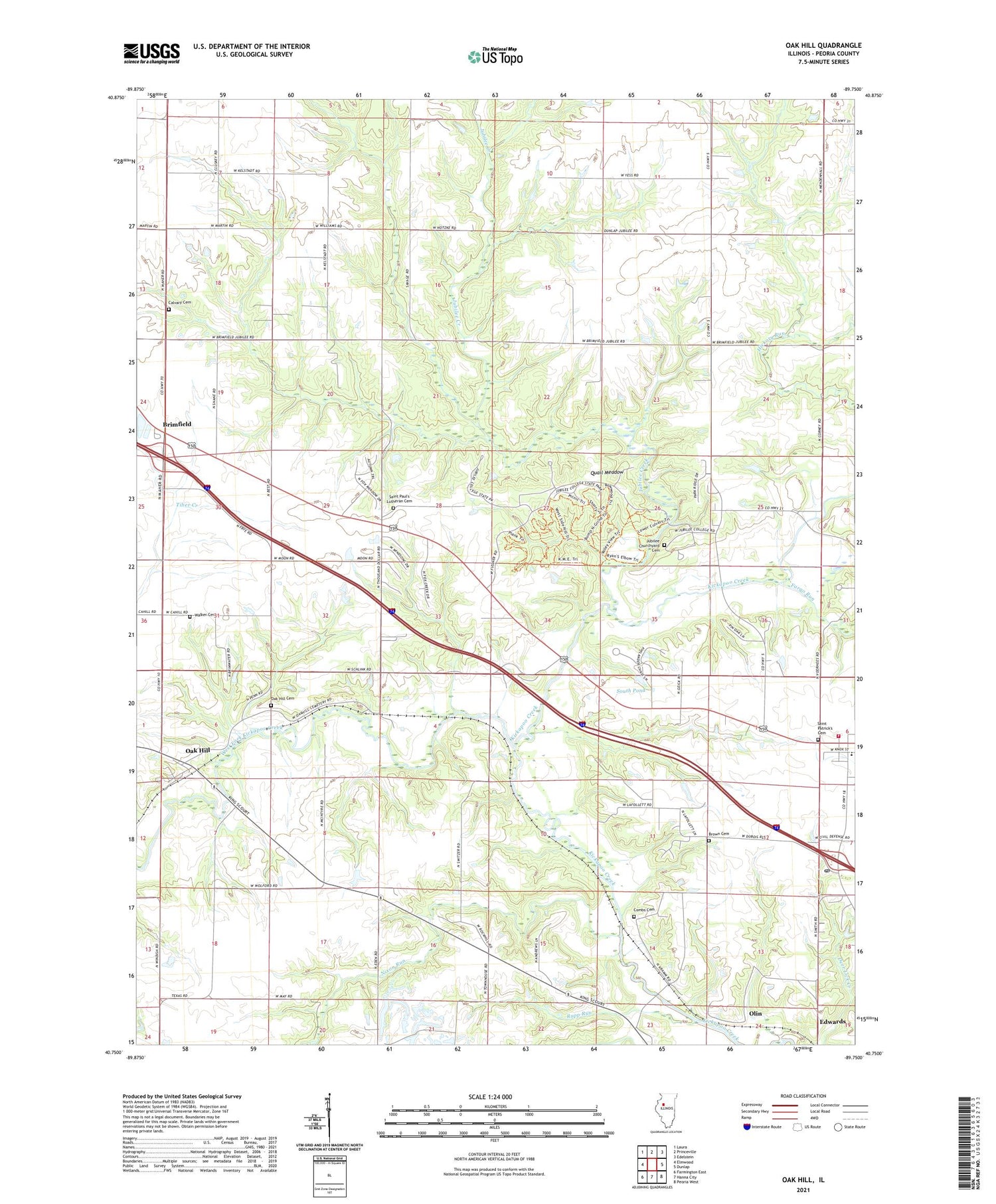 Oak Hill Illinois US Topo Map Image