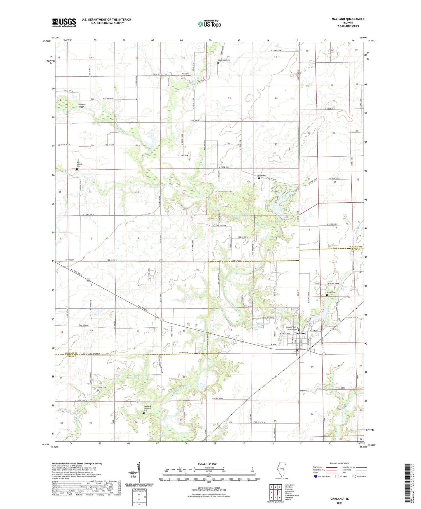 Oakland Illinois US Topo Map Image