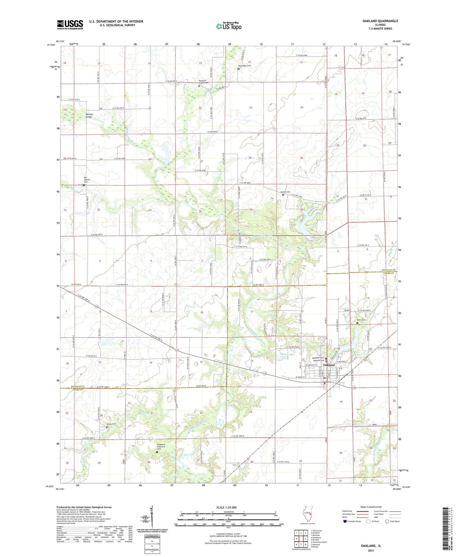 Oakland Illinois US Topo Map Image