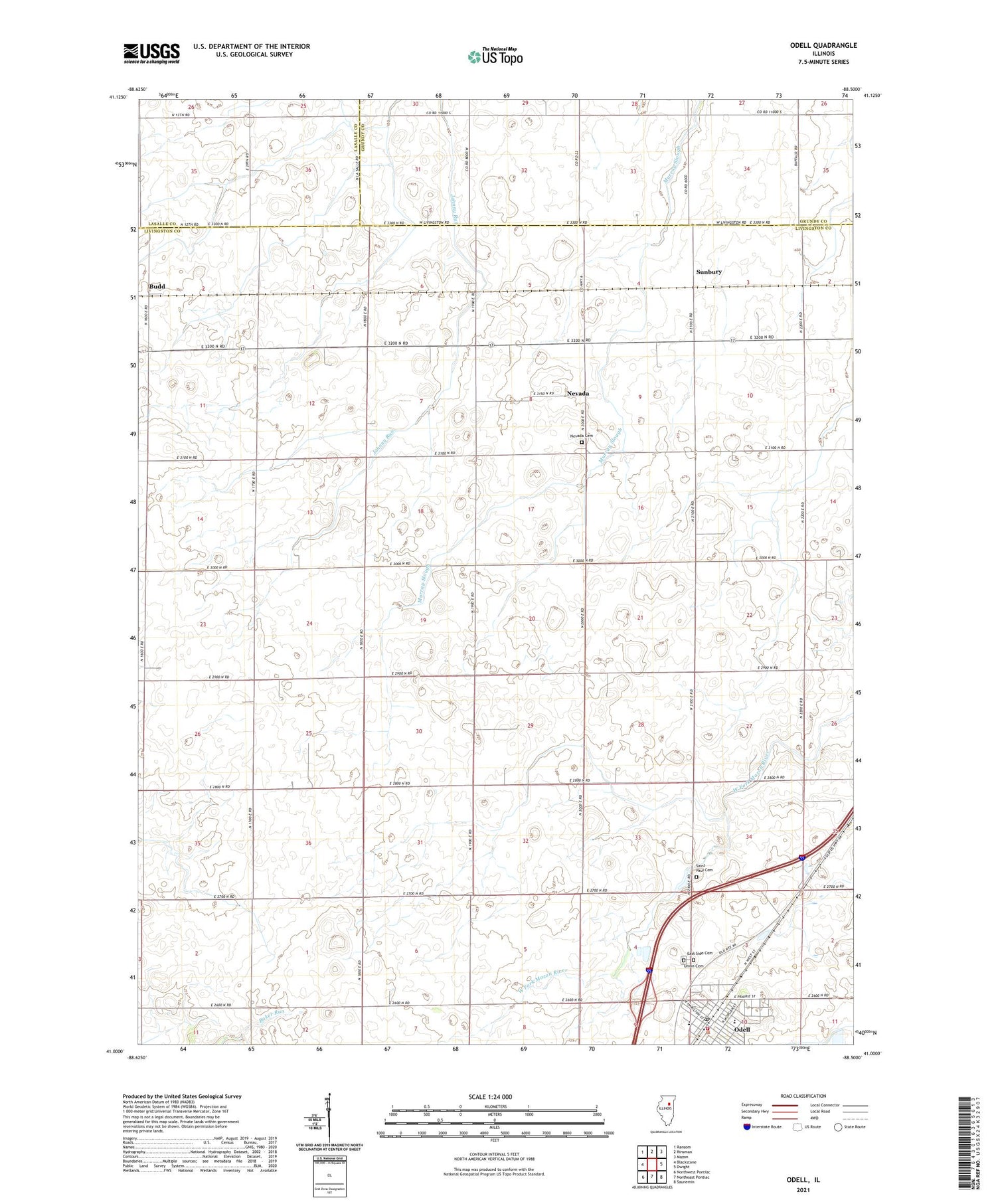 Odell Illinois US Topo Map Image