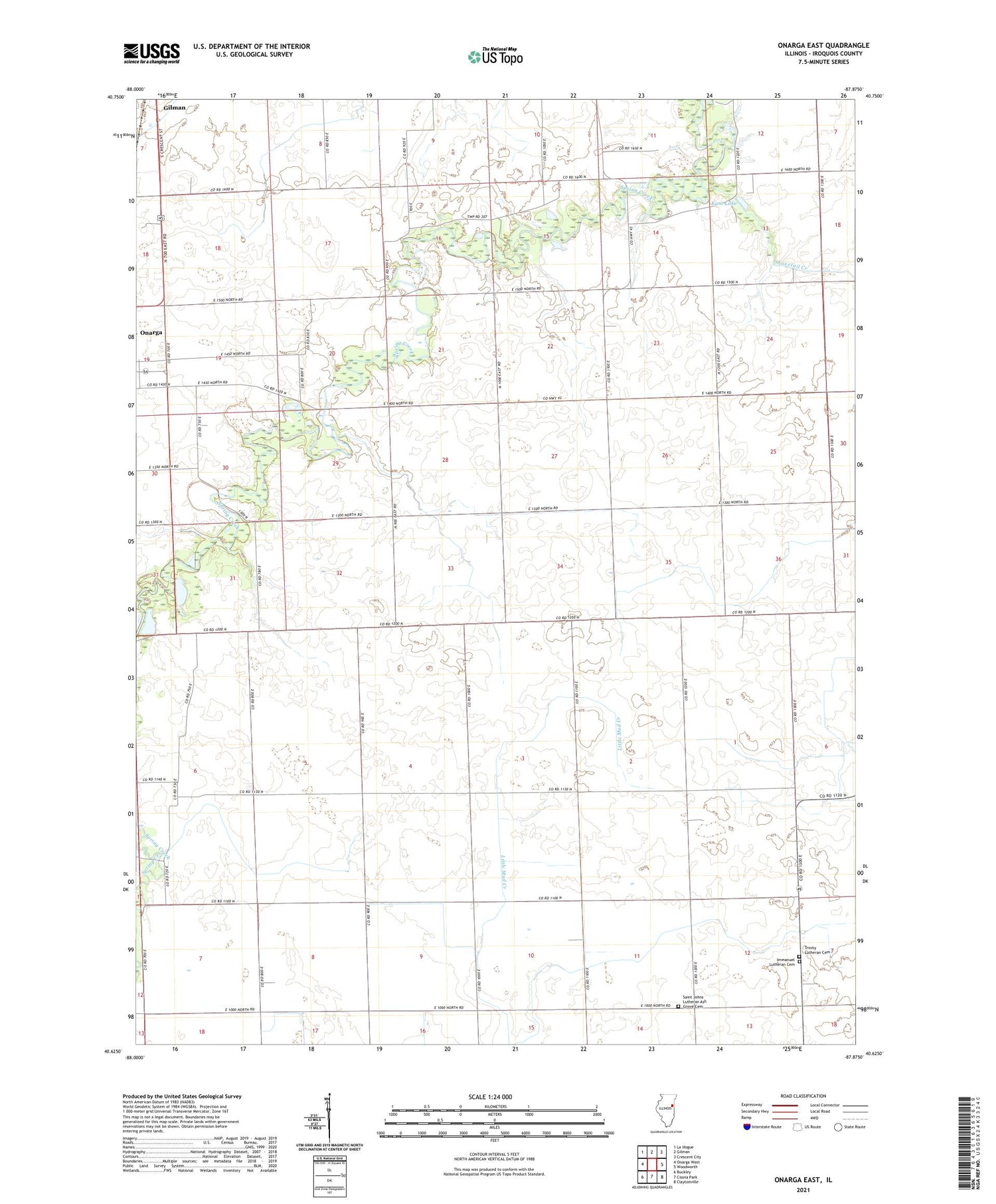 Onarga East Illinois US Topo Map Image