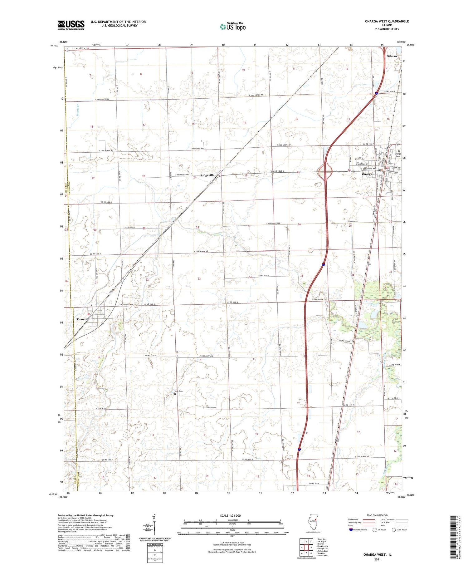 Onarga West Illinois US Topo Map Image