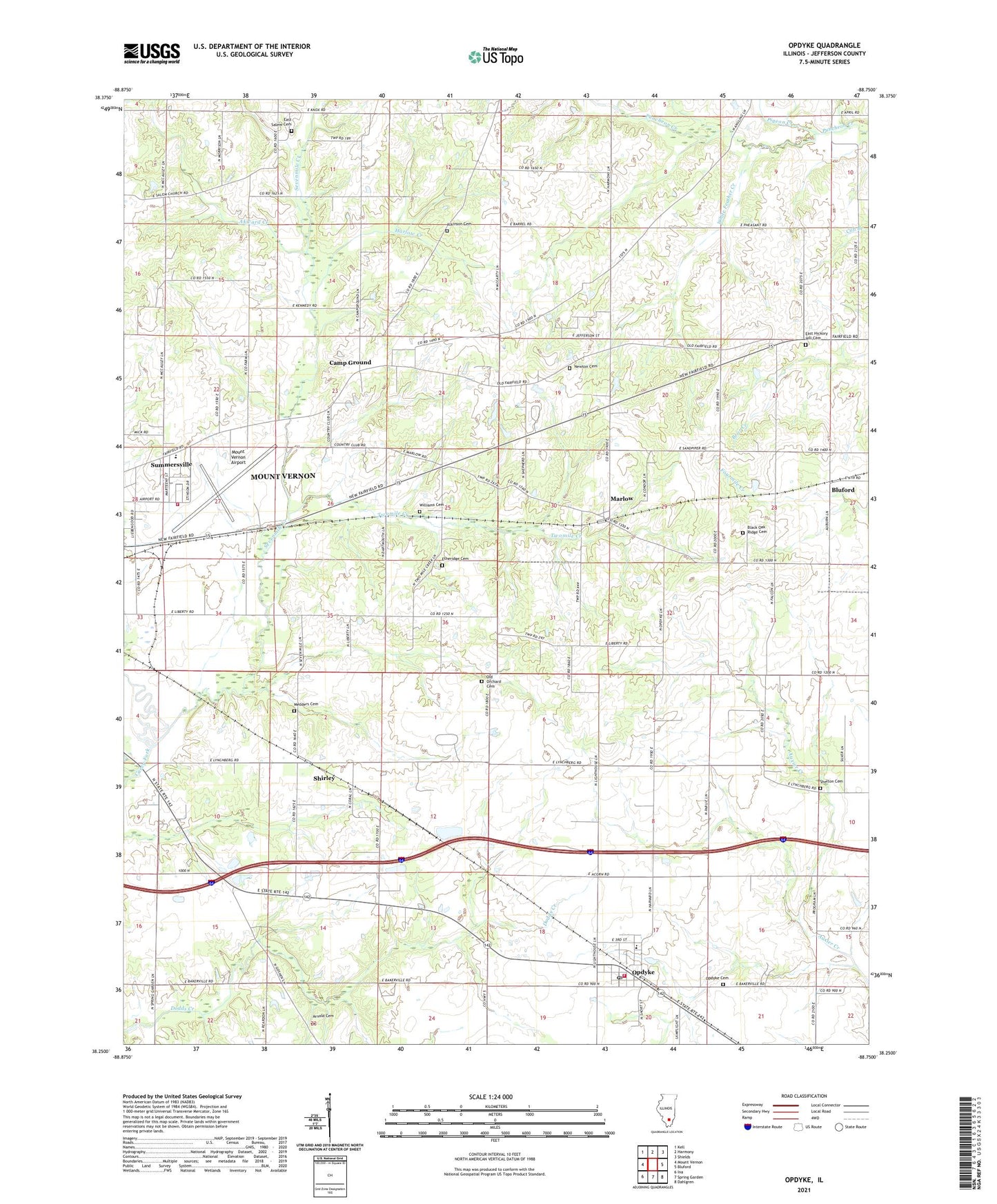 Opdyke Illinois US Topo Map Image
