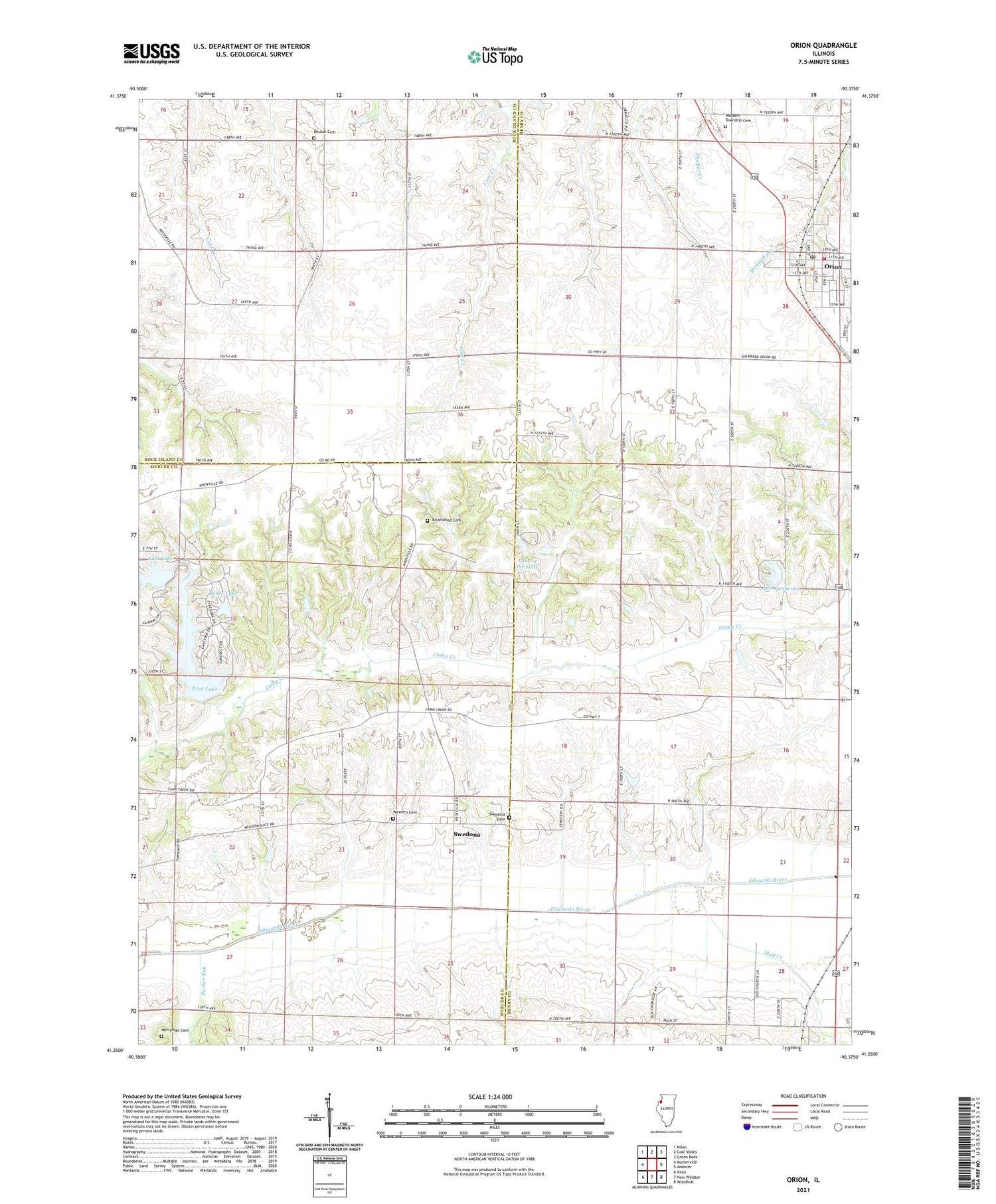 Orion Illinois US Topo Map Image